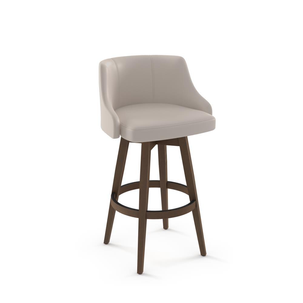 Nolan Swivel Counter Height Barstool Cream Faux Leather/Brown Wood - Amisco: Modern Upholstered, Footrest, 300 lbs Capacity