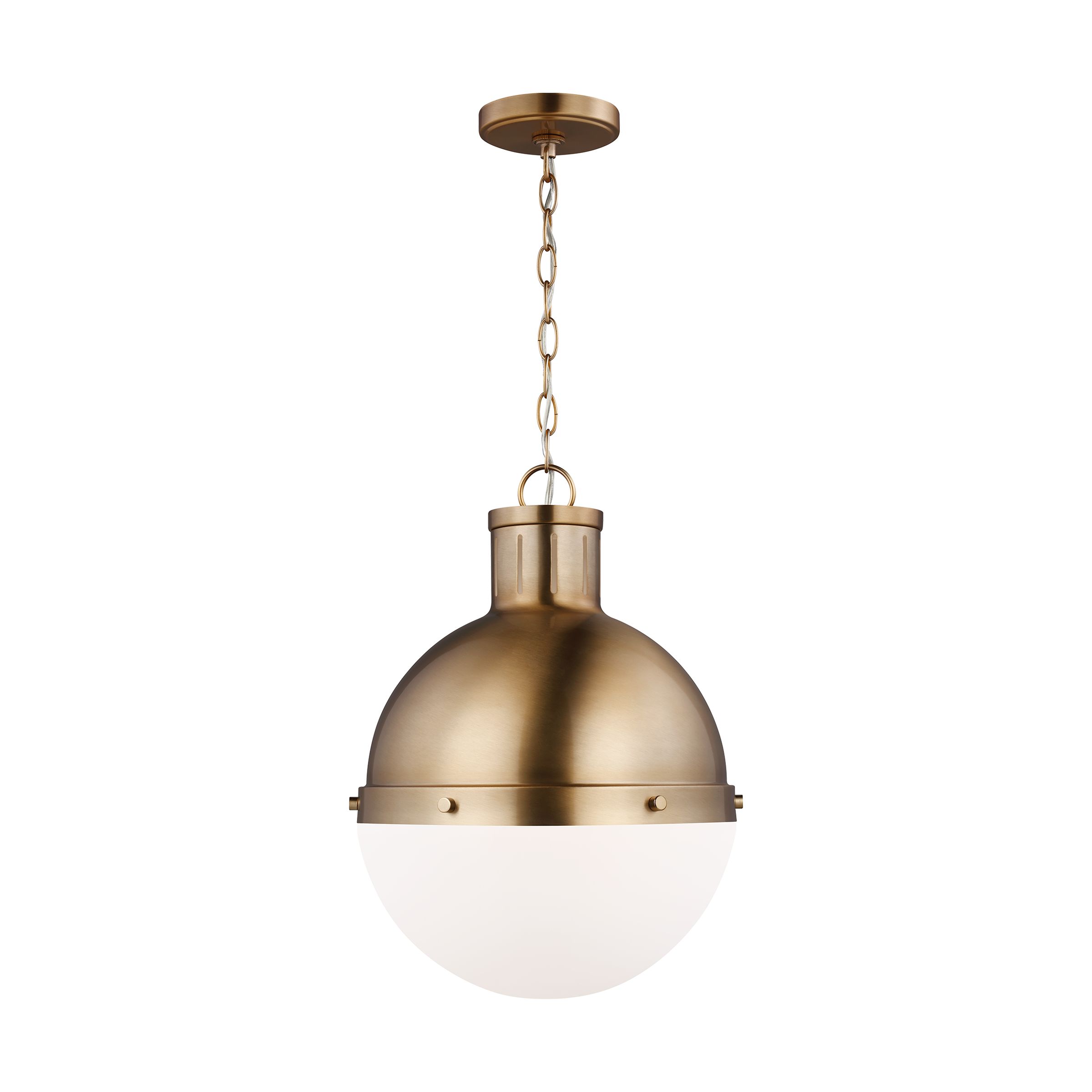 Satin Brass Globe Pendant Light with Smooth White Glass Shade