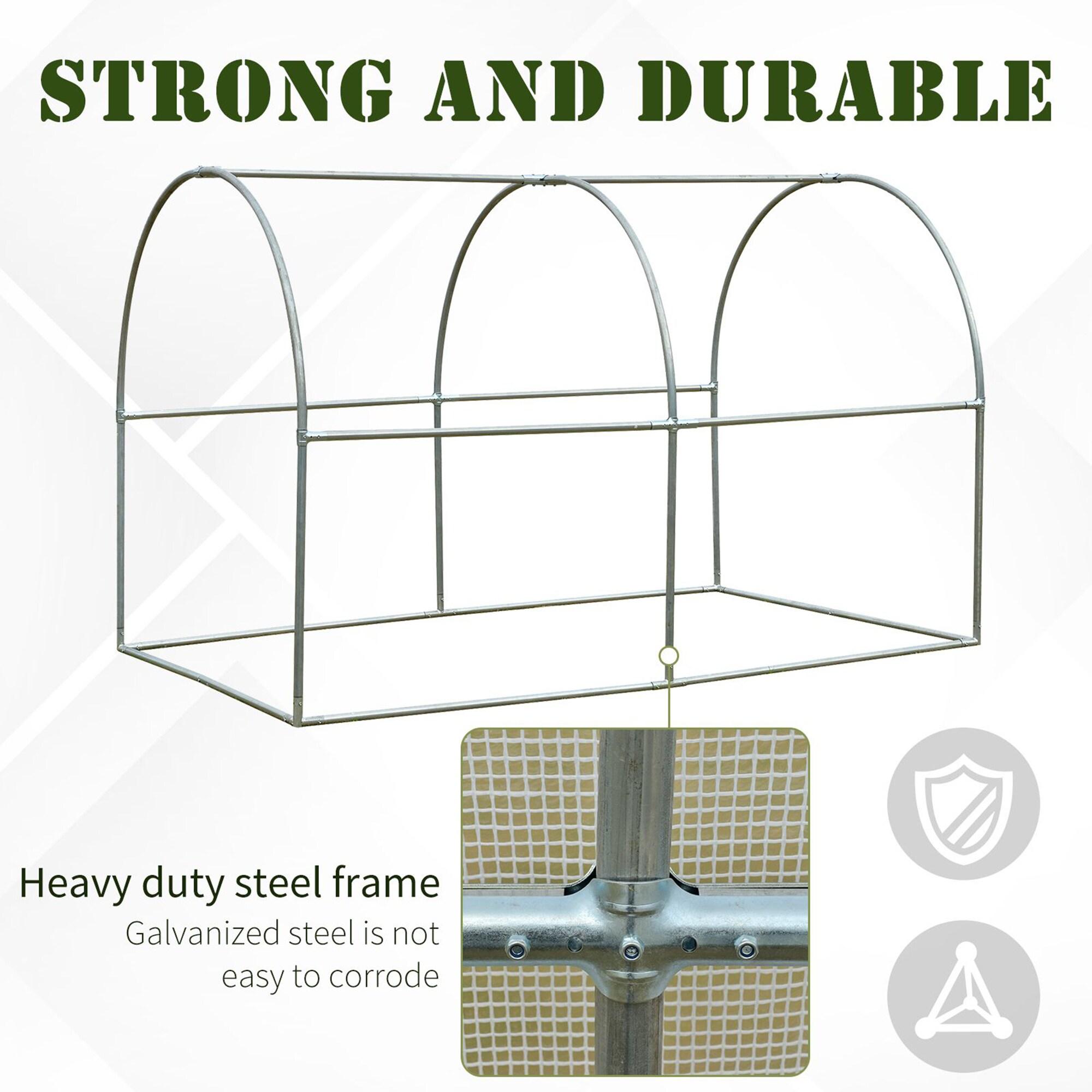Outsunny 9.6' x 6.5' x 6.2' Walk-In PE Greenhouse with 2 Roll-up Zipper Doors & 6 Roll-up Windows for Plants, White