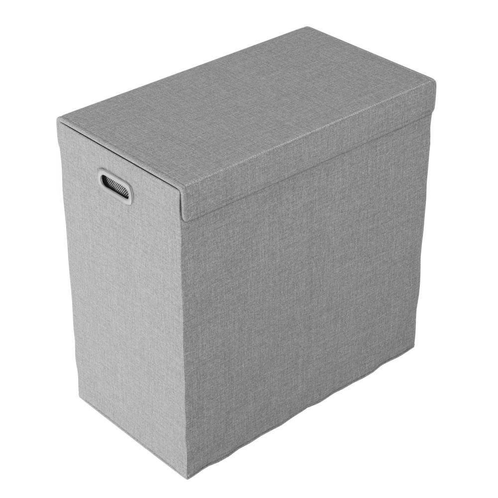 Hastings Home Collapsible Double Laundry Hamper / 2-Section Clothing Sorter With Removable Lid and Mesh Liner Bags - 25.5" x 14.5", Gray