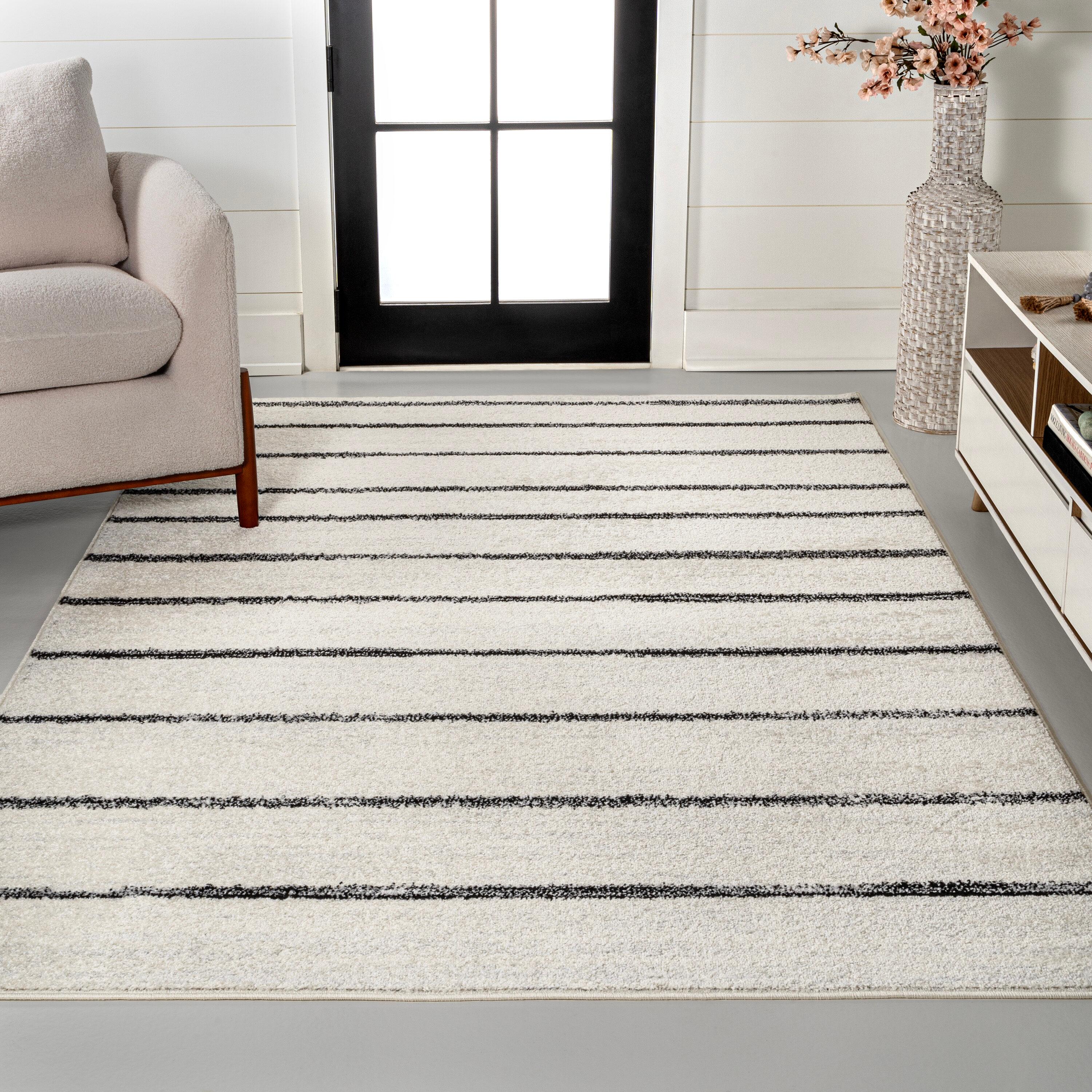 JONATHAN Y Williamsburg Minimalist Stripe Cream/Black 4 ft. x 6 ft. Area Rug