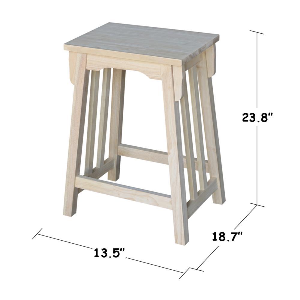 24" Mission Counter Height Barstool Unfinished - International Concepts: Solid Parawood, Rectangle Seat