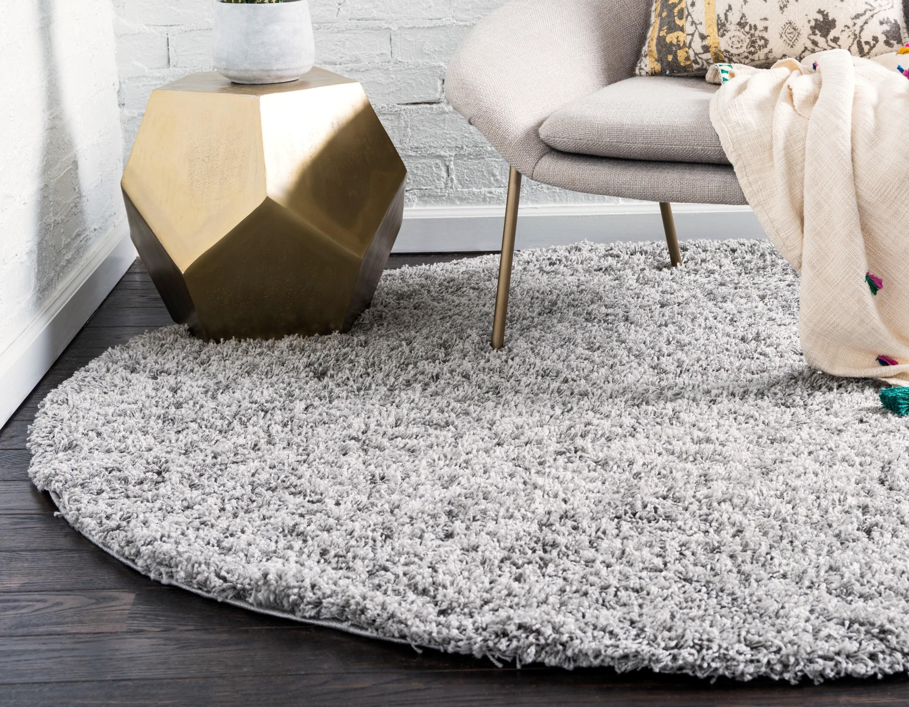 Unique Loom 8' 0 x 8' 0 Round Solid Shag Cloud Gray Area Rug