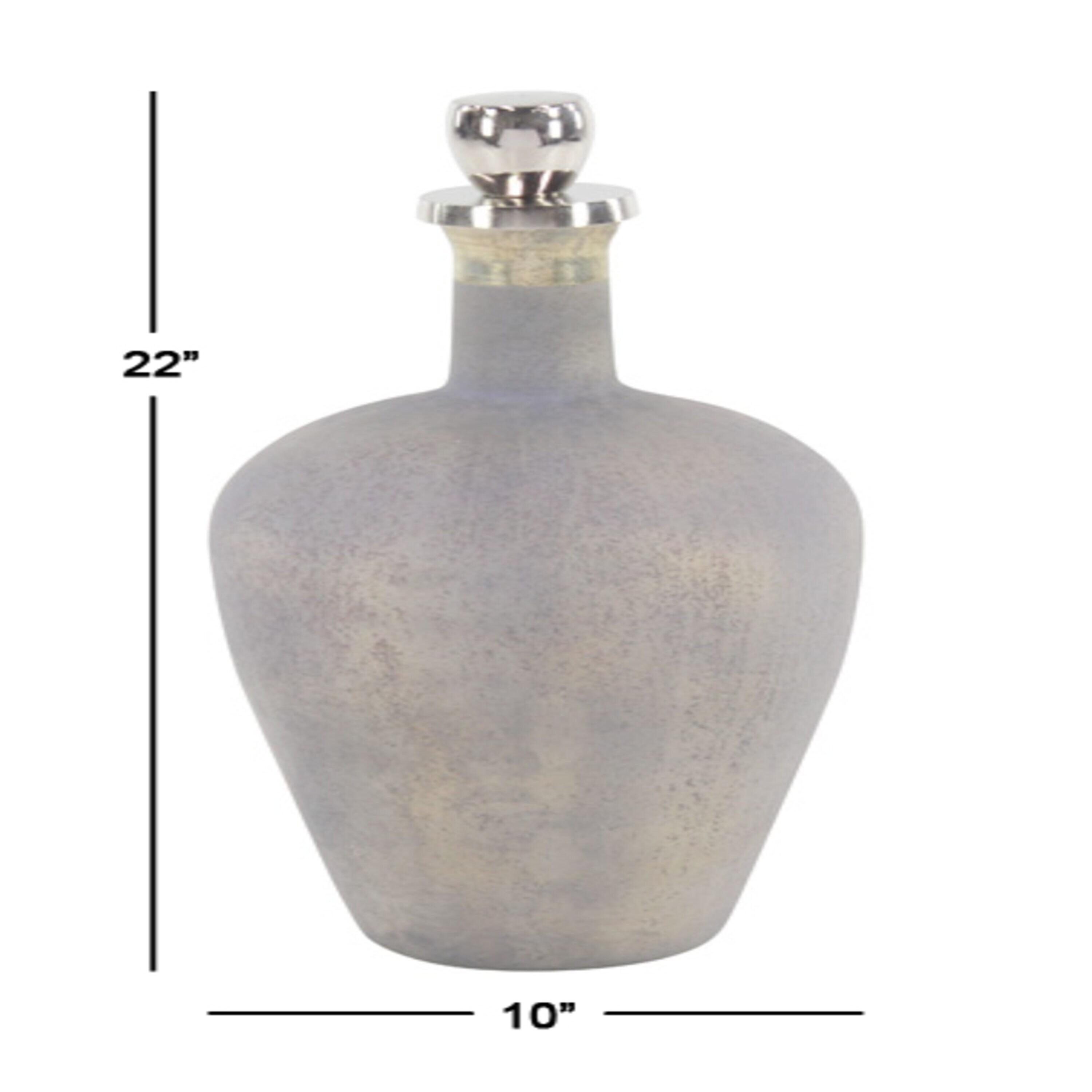 DecMode 10" x 22" Gray Glass Decorative Jars with Stoppered Top, 1-Piece