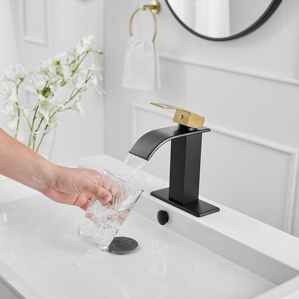 BWE Waterfall Single Handle Single Hole Low-Arc Bath Faucet Bathroom Drip-Free Vanity Sink Faucet