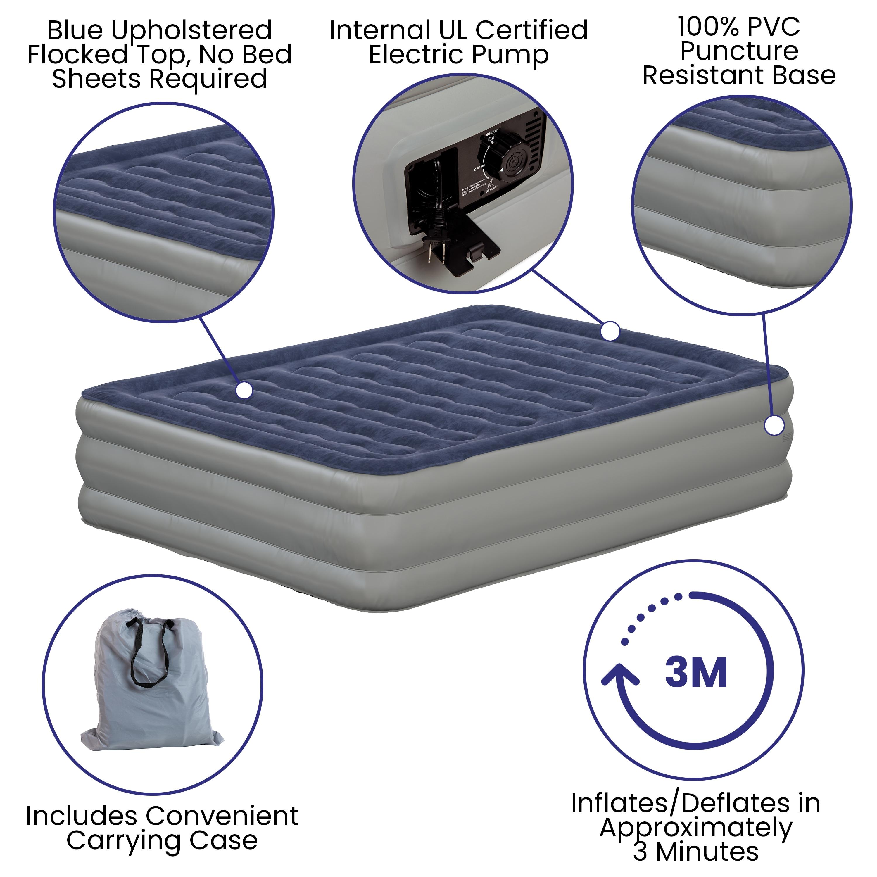 Flash Furniture 18 inch Air Mattress with ETL Certified Internal Electric Pump and Carrying Case - Queen