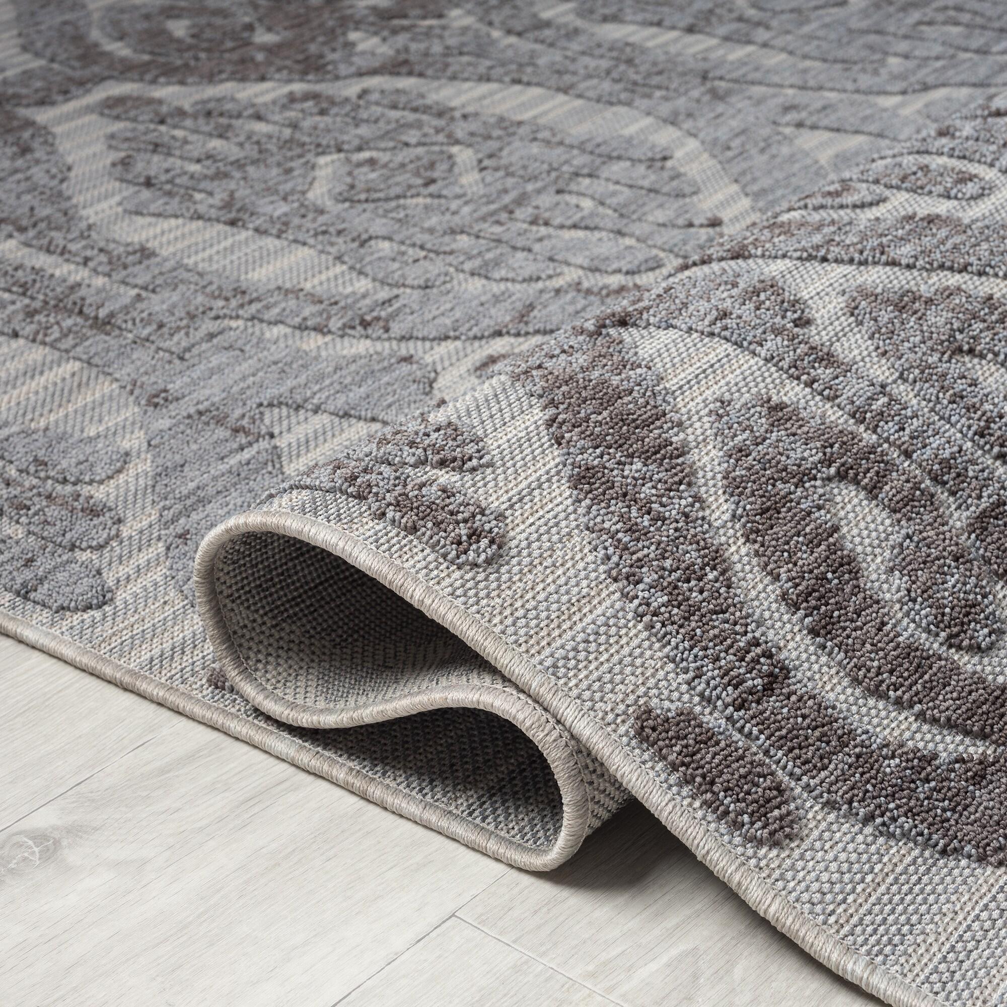 5 x 7 ft. Blue & Gray Damask Indoor & Outdoor Rectangle Area Rug - Blue and Gray - 5 x 7 ft.