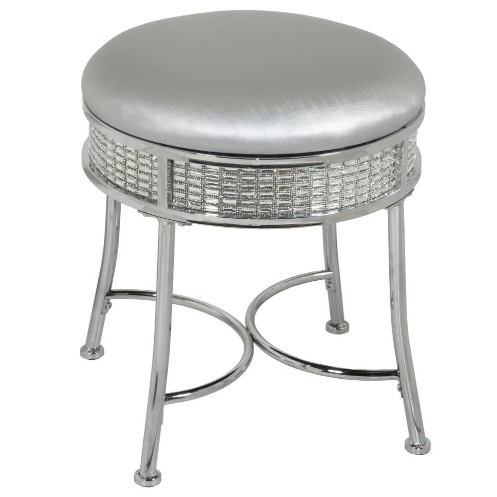 18" Venice Metal Backless Vanity Stool with Faux Diamond Band Silver - Hillsdale Furniture: Chrome Bun Feet, Polyester Upholstery