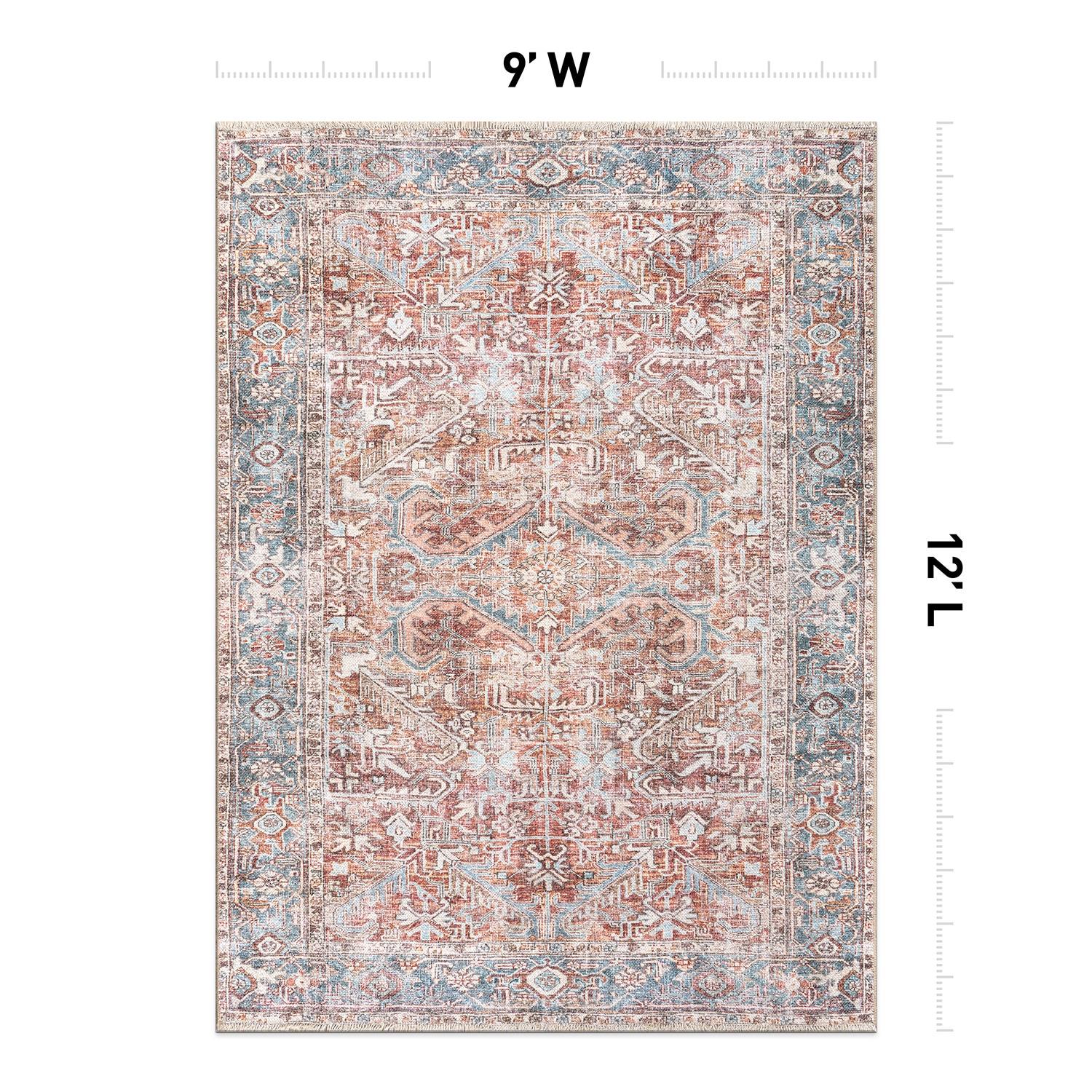 World Rug Gallery Vintage Distressed Machine Washable Area Rug- RED 9'X12'