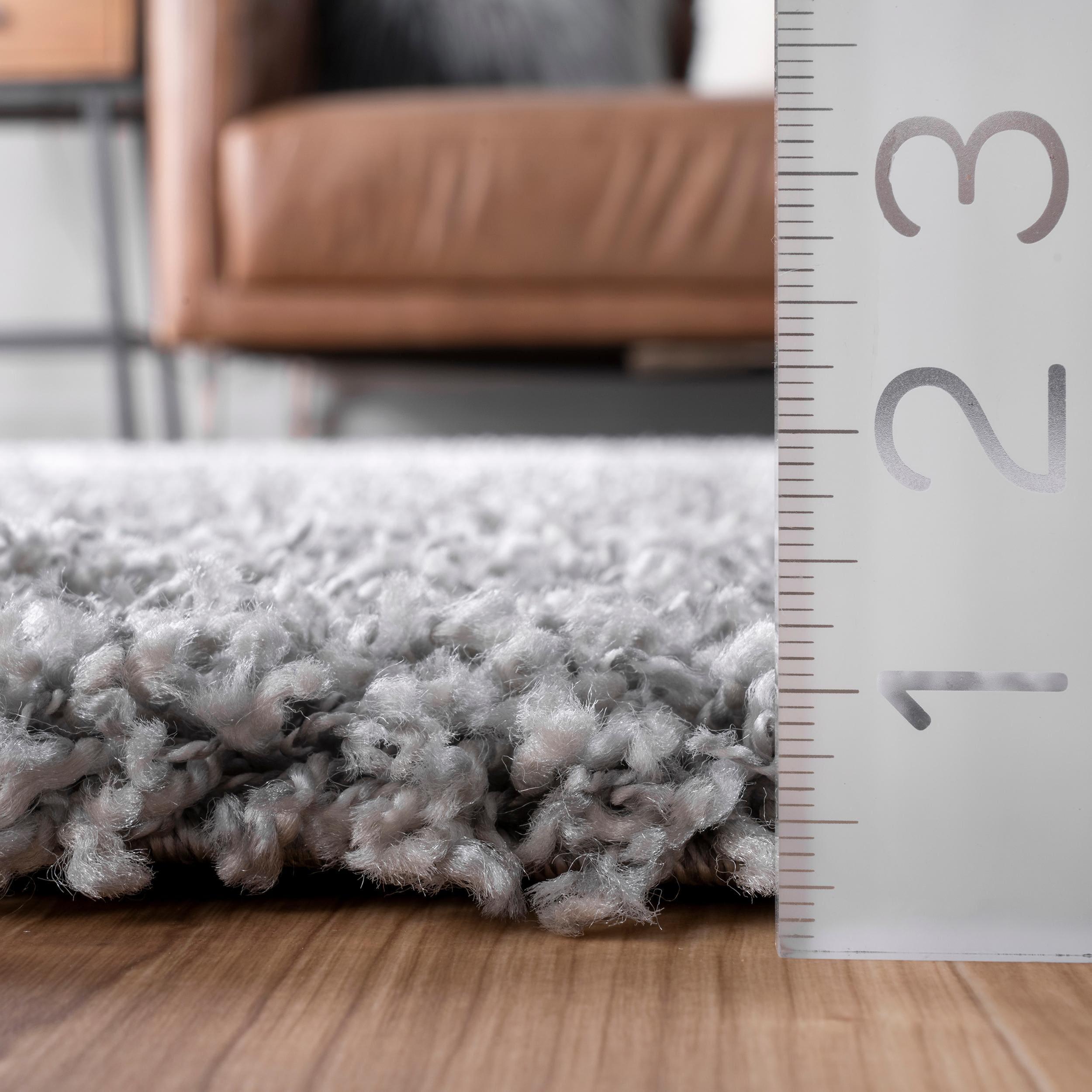 Luxurious Silver Shag 20' Runner Rug with Easy Care Synthetic Pile