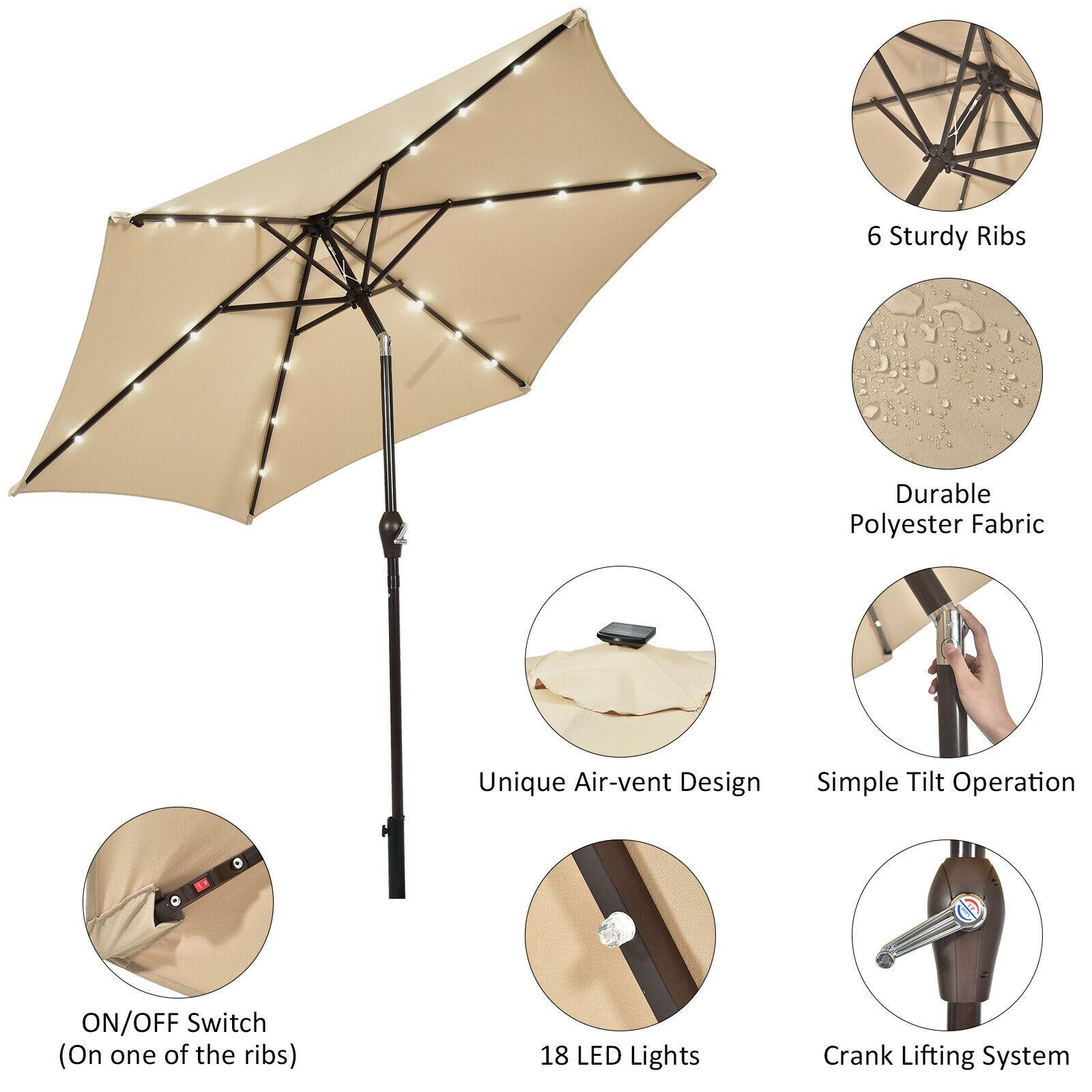 Latitude Run® 9 Feet Patio LED Solar Umbrella With Crank