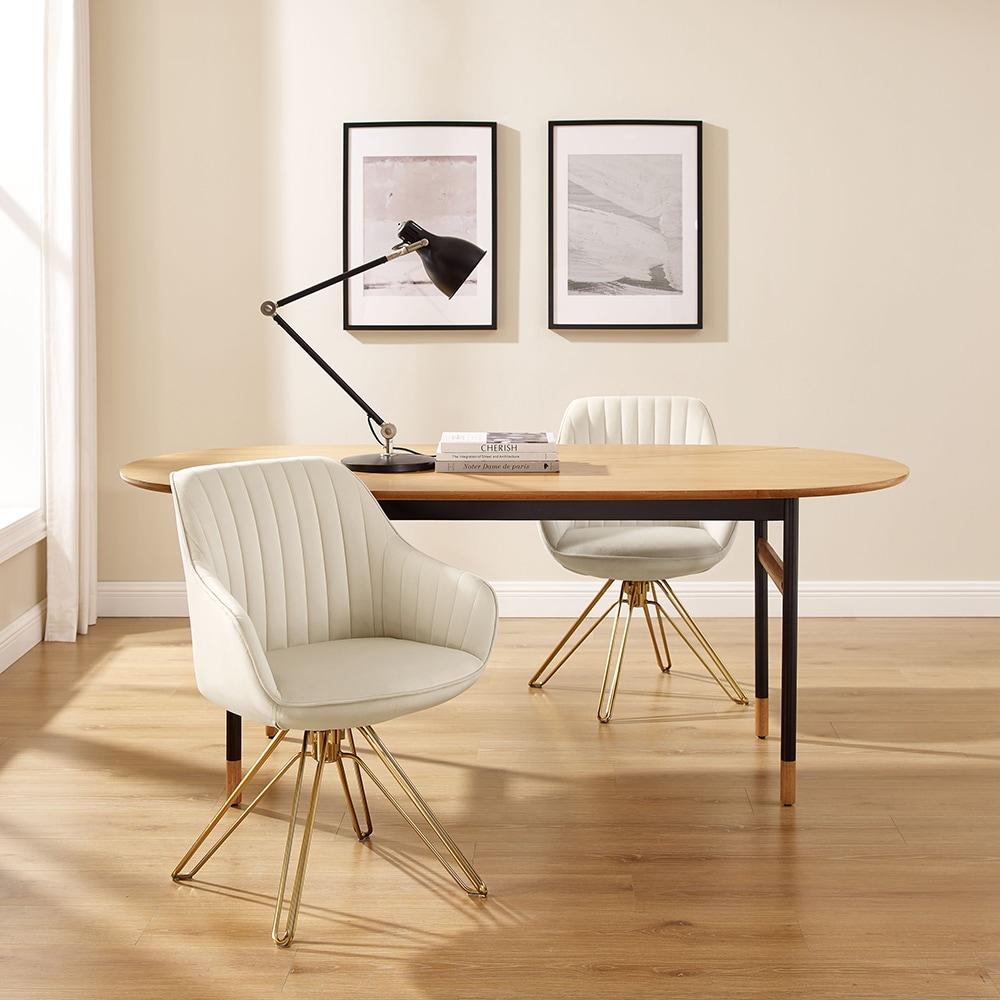 Art Leon Comfortable Velvet Swivel Accent Armchair with Golden Legs, Off White