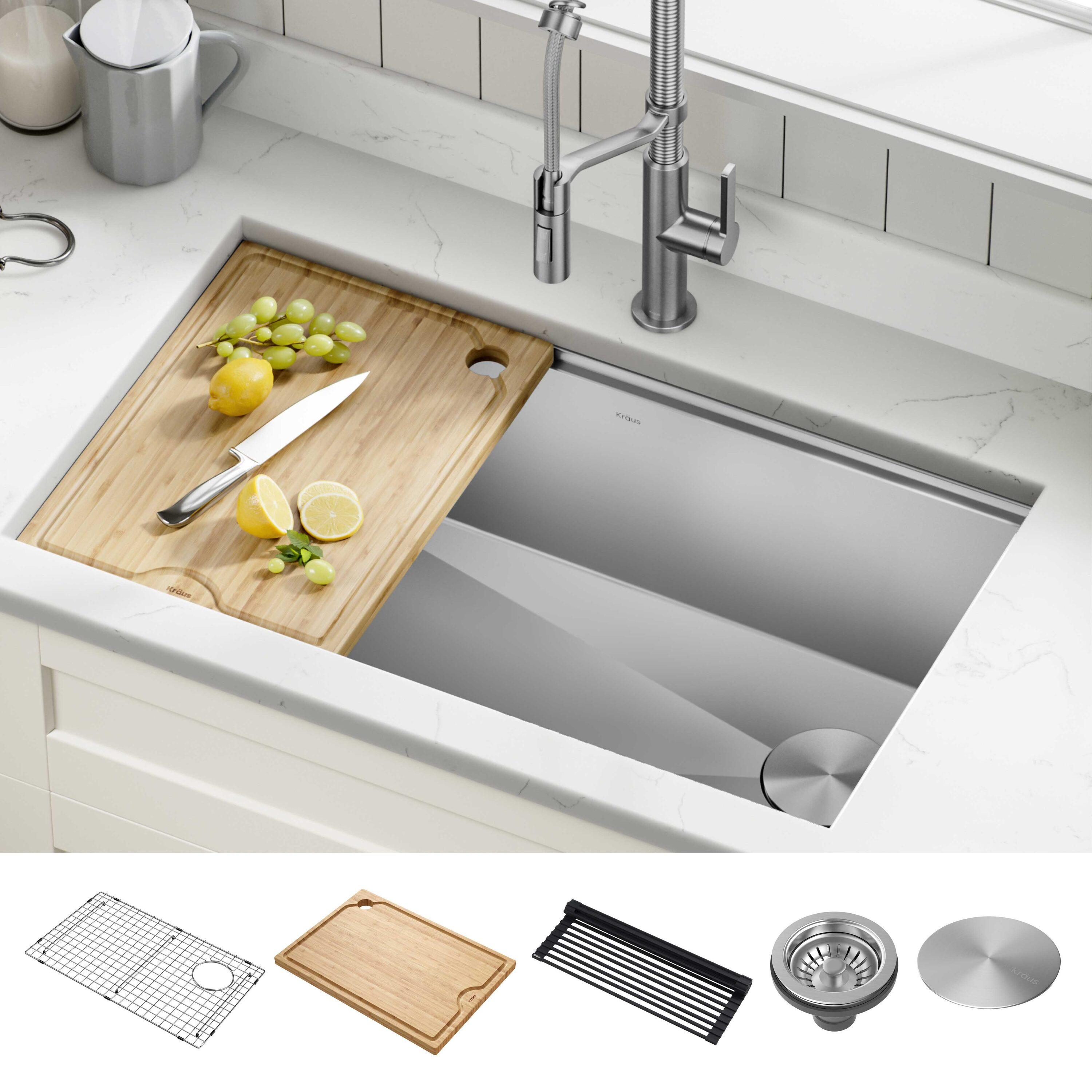 KRAUS® Kore 32" Undermount Workstation 16 Gauge Single Bowl Stainless Steel Kitchen Sink with Accessories