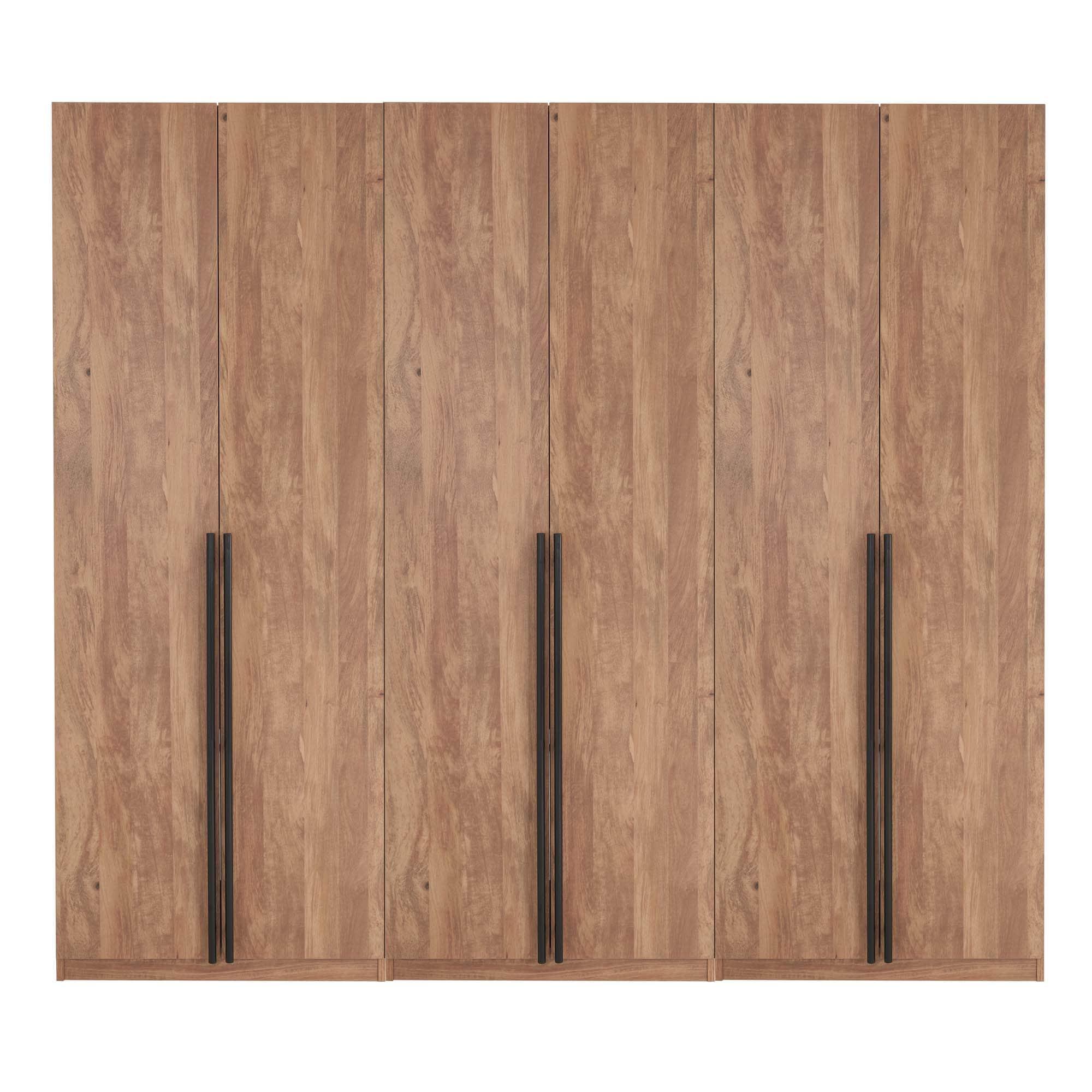 Manhattan Comfort Set of 3 Lee 2 Door and 2 Drawer Wardrobe Closets Golden Brown: Modular Storage Units, MDF Construction