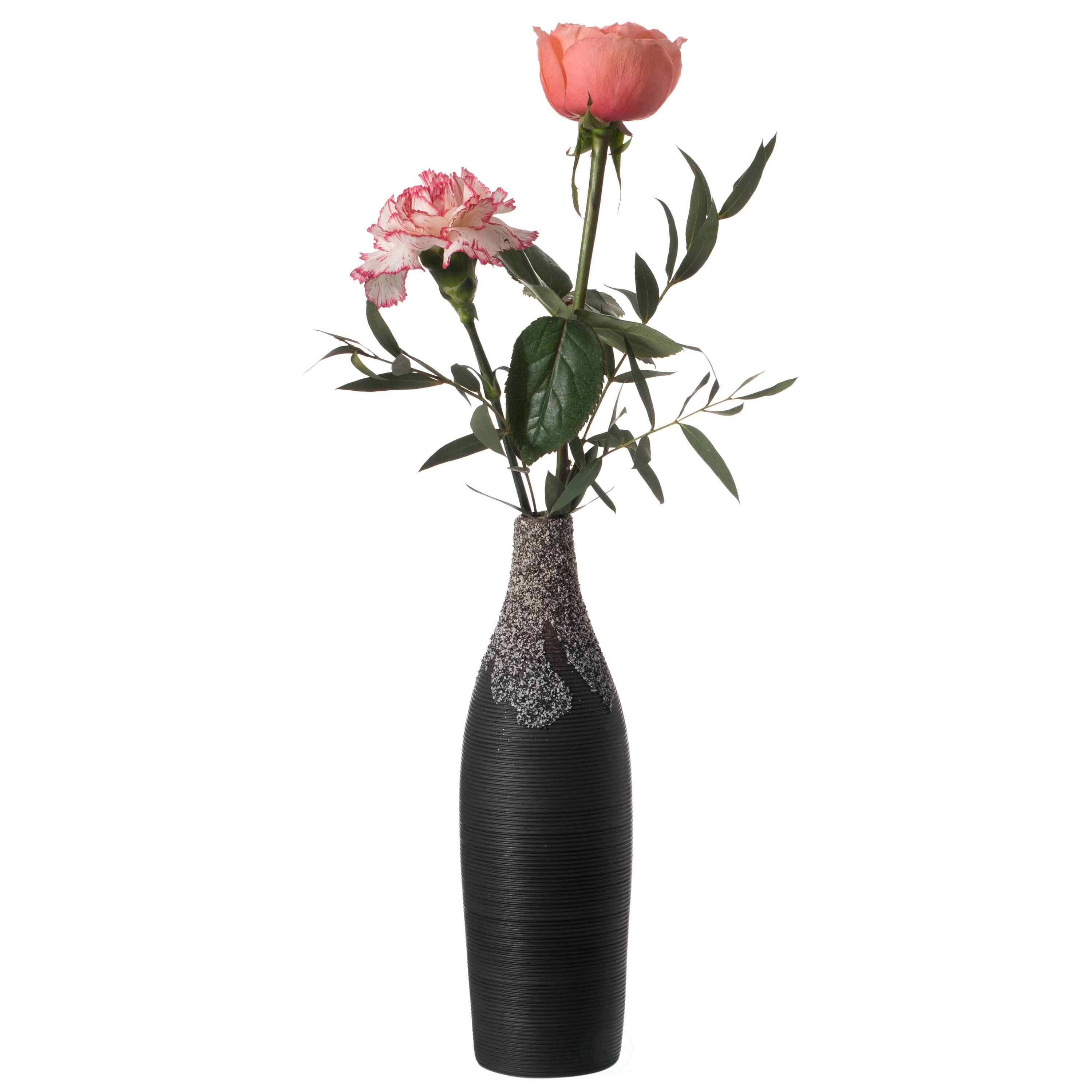 Uniquewise 9 Inch Modern Decorative Ceramic Table Vase Ripped Design Bottle Shape Flower Holder, Black