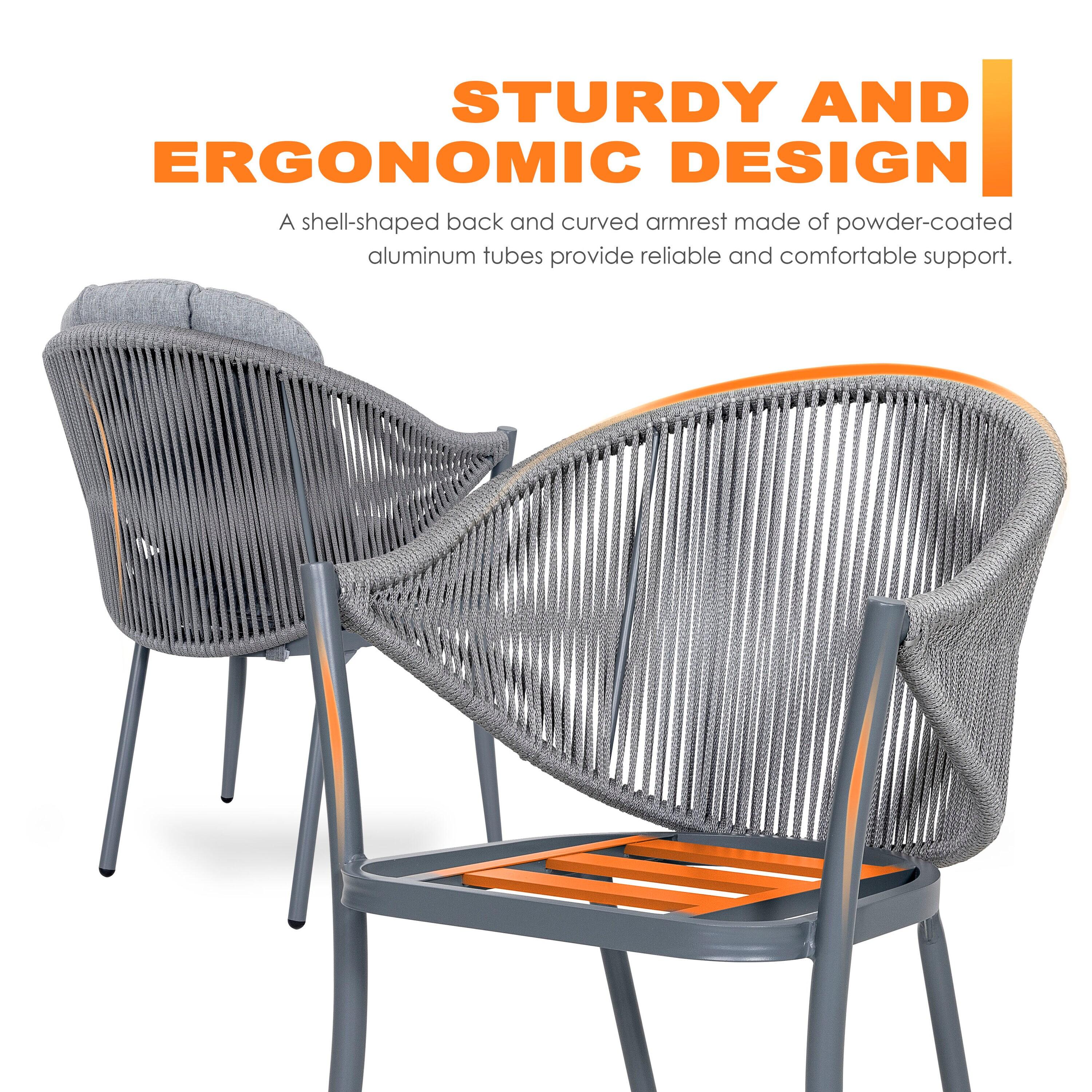 Nuu Garden Patio Dining Chairs Set of 2, Woven Rope Outdoor Dining Chairs, All-Weather Aluminum Arm Chairs with Cushions, No Assembly Light Grey