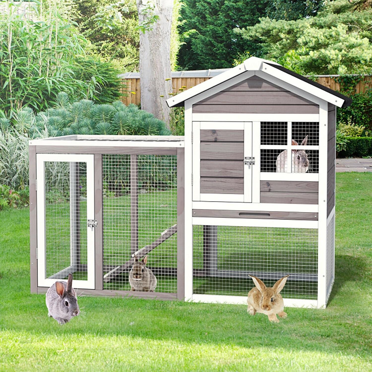 Infans Wooden Chicken Coop 2-Story Rabbit Hutch Indoor Outdoor Use