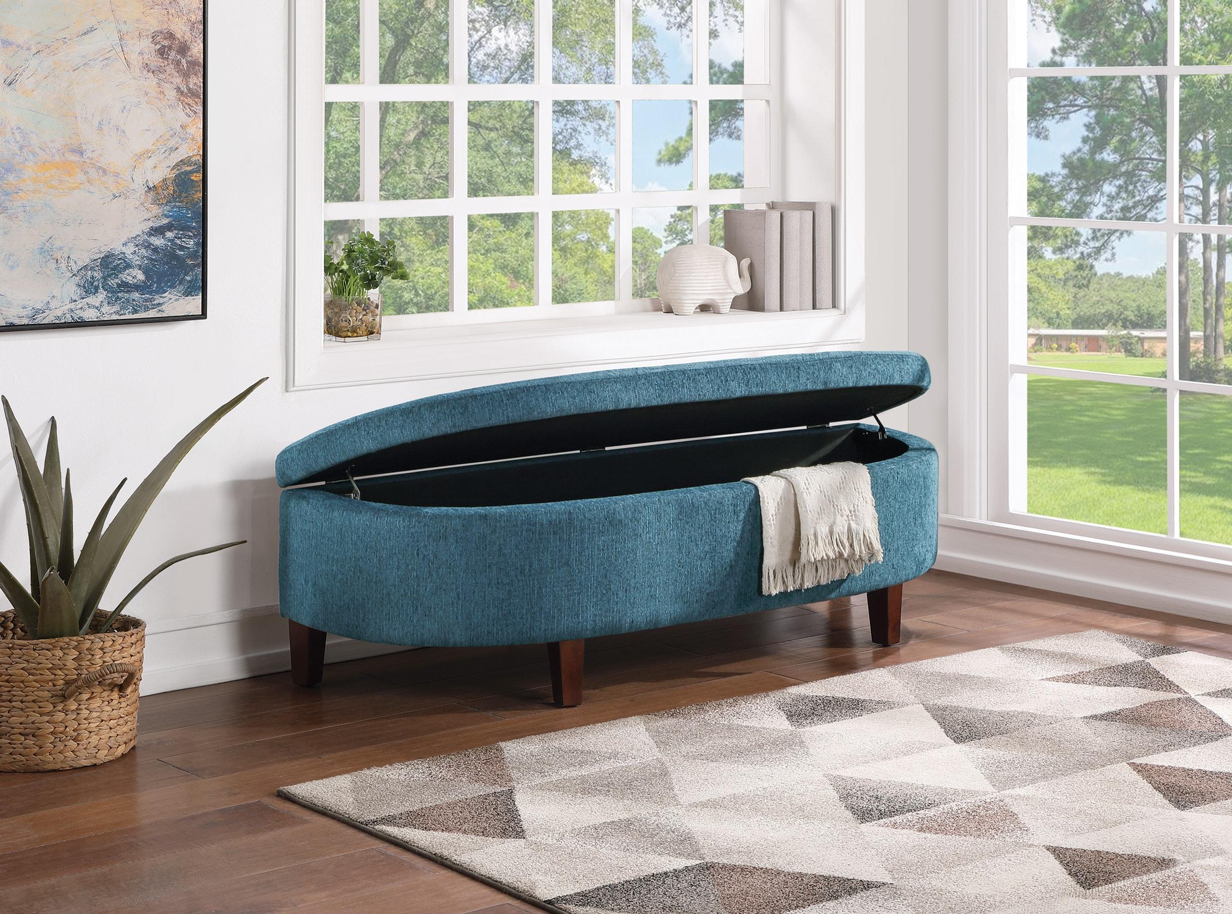Jaycee 60" Storage Bench in Azure Blue Fabric