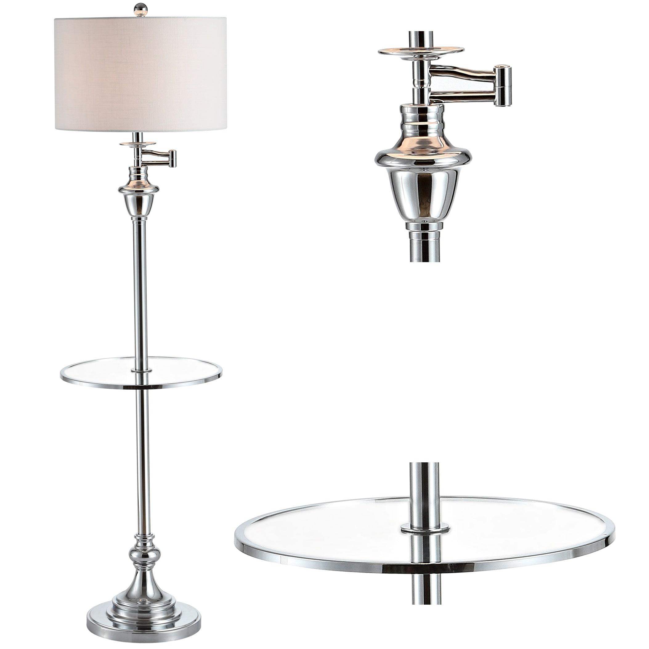 JONATHAN Y JYL3055B Cora 60" Metal/Glass LED Side Table and Floor Lamp, Contemporary, Transitional for living room, dinning room, bedroom, office Bulb Included, Chrome