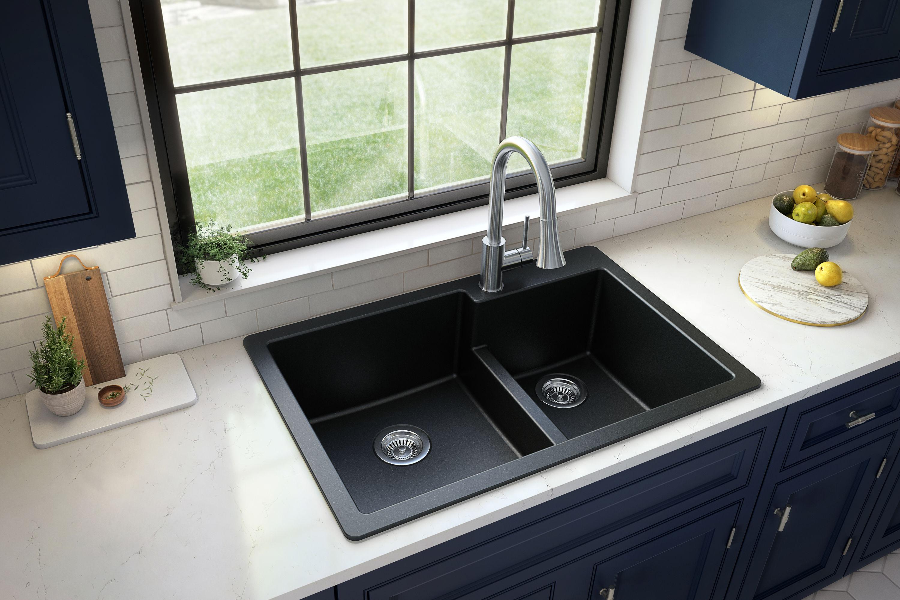 Karran Quartz 33'' X 22'' 60/40 Double Bowl Drop-in Kitchen Sink