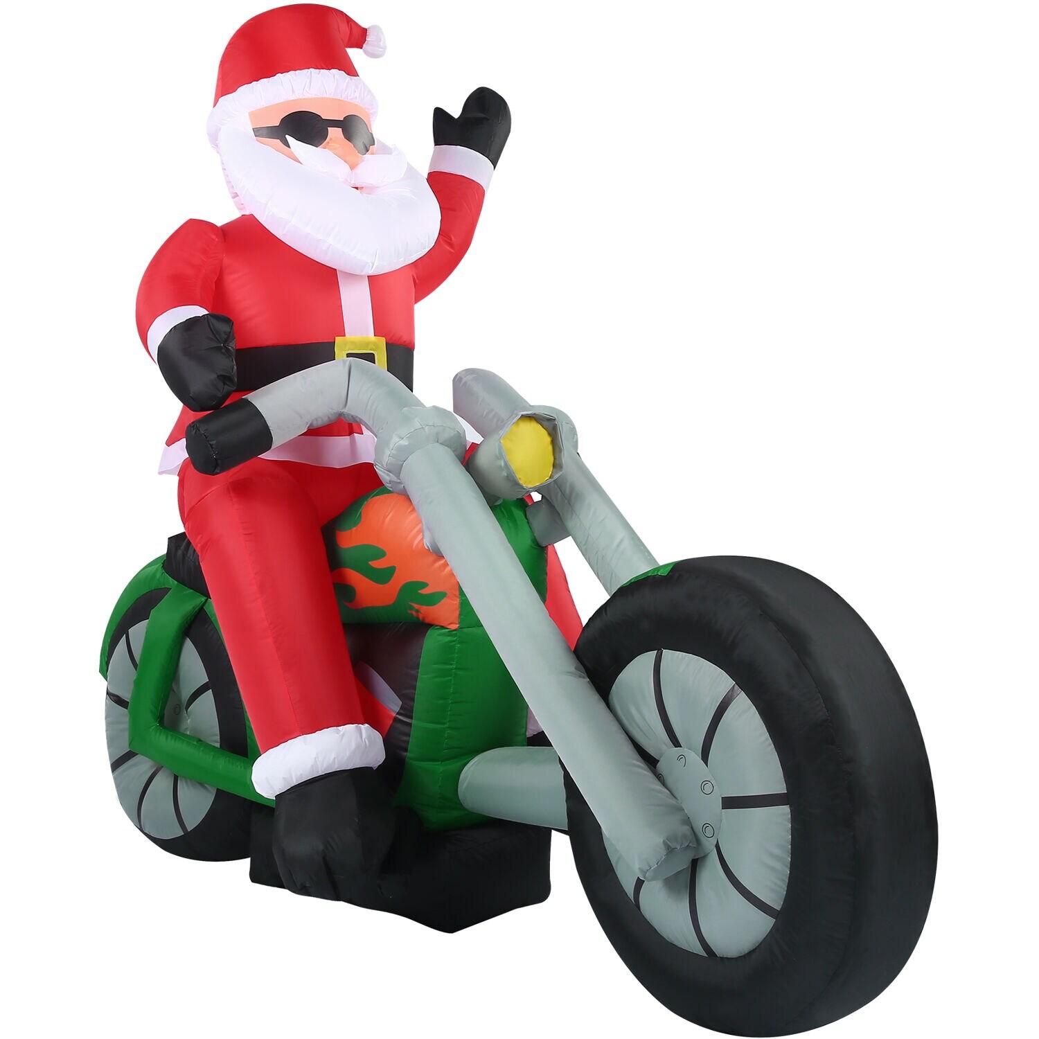 Fraser Hill Farm Fraser Hill Farm 6-Ft. Wide Motorcycle Santa Blow Up Inflatable with Lights