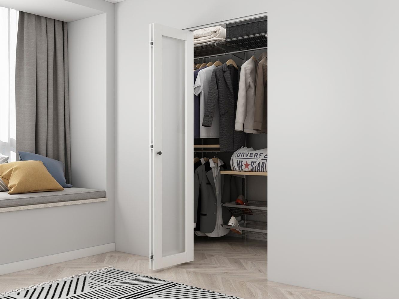 Calhome Full Lite Frosted Glass MDF Bi-Fold Door with Hardware Kit and Door Handle