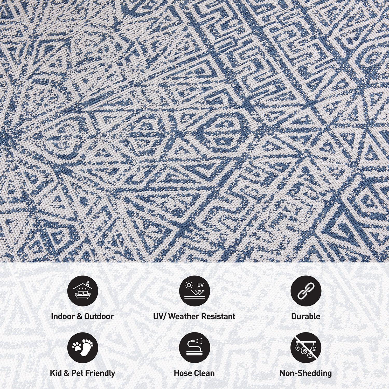 Nuloom Kandace Geometric 5x8 Indoor/Outdoor Area Rug for Living Room Patio Deck Front Porch Kitchen, Blue/Ivory