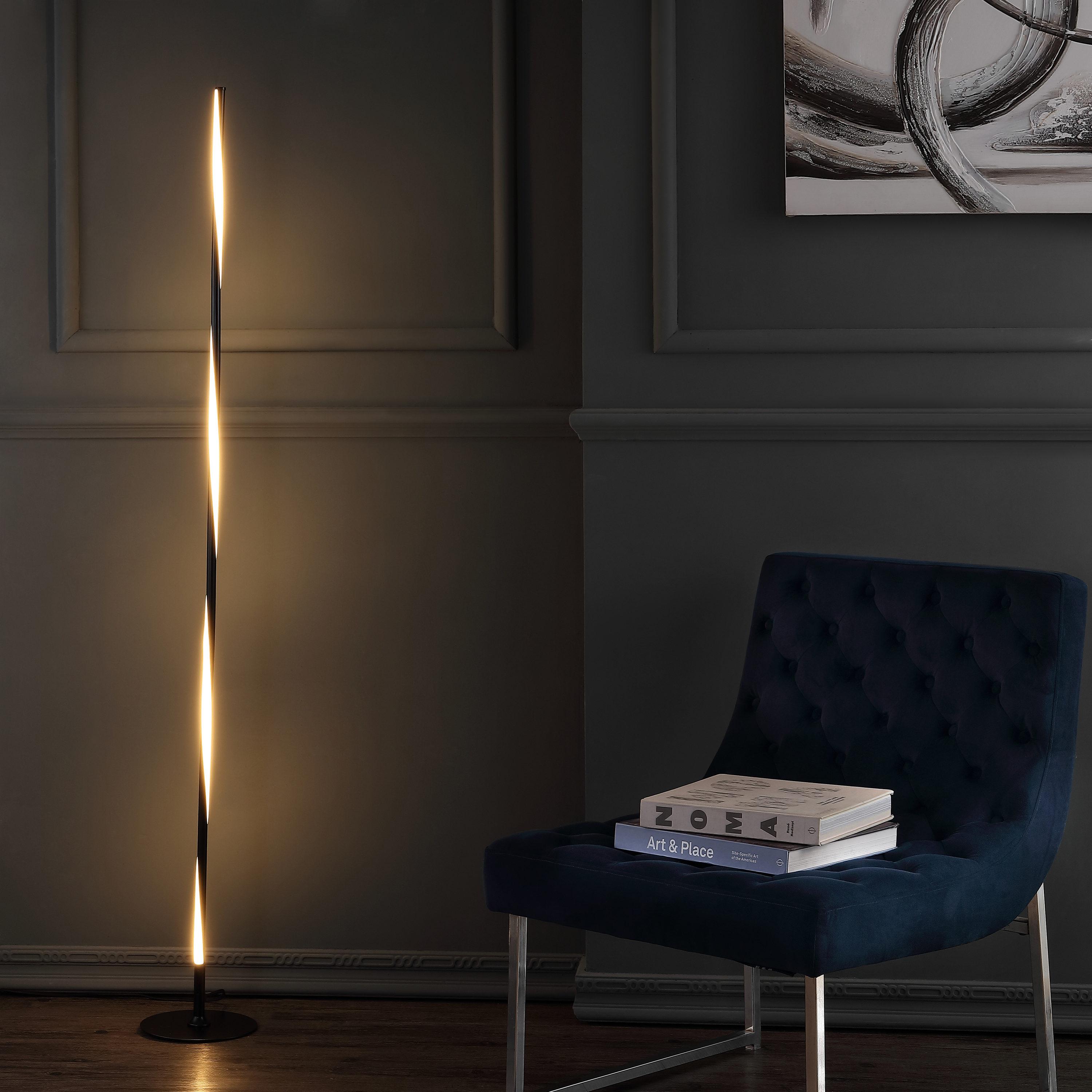 JONATHAN Y JYL7006C Pilar 63.75" LED Integrated Floor Lamp, Modern, Contemporary for living room, dinning room, bedroom, office, Black