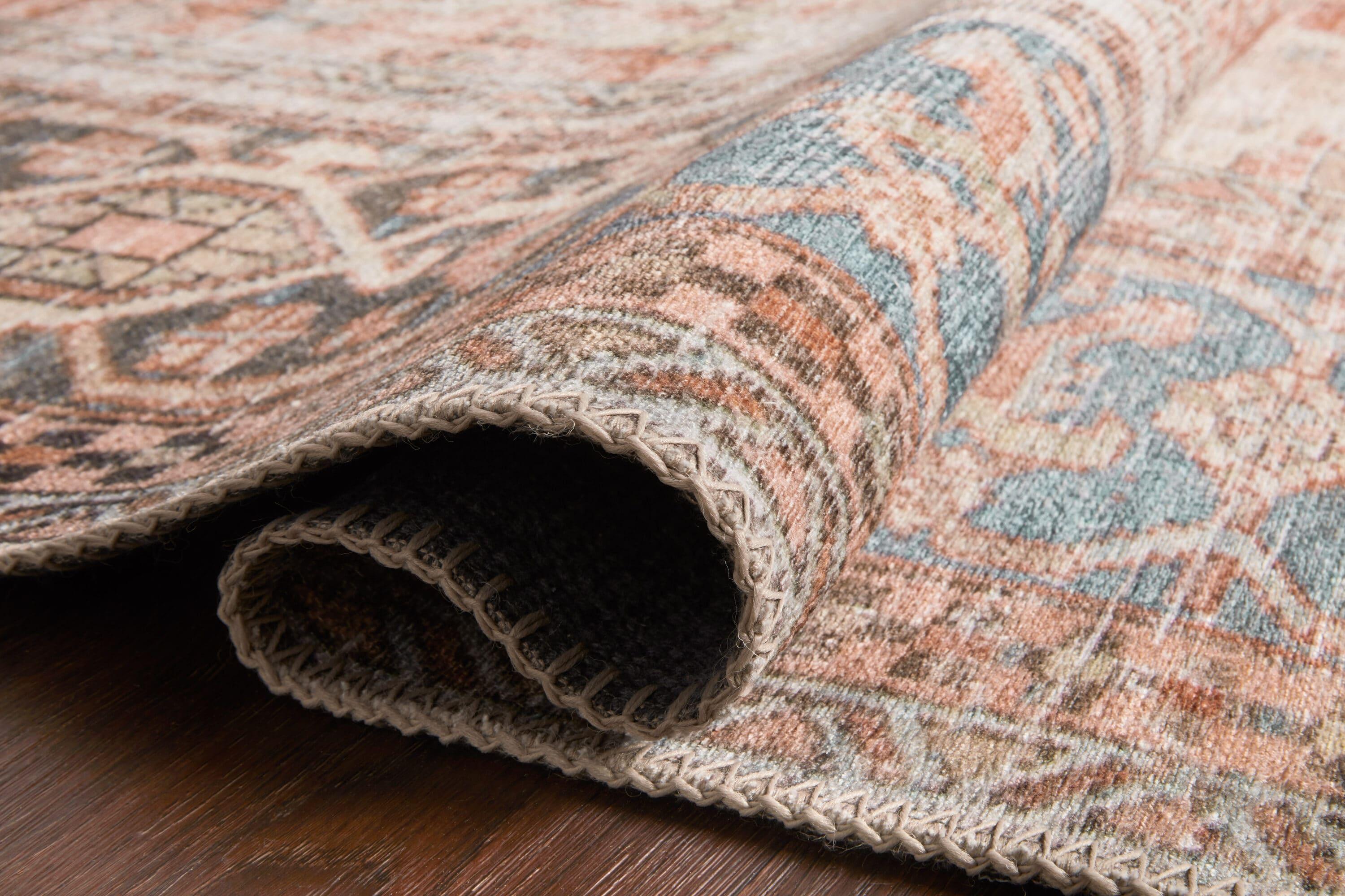 Hand-Knotted Blue and Terracotta Wool Oriental Rug