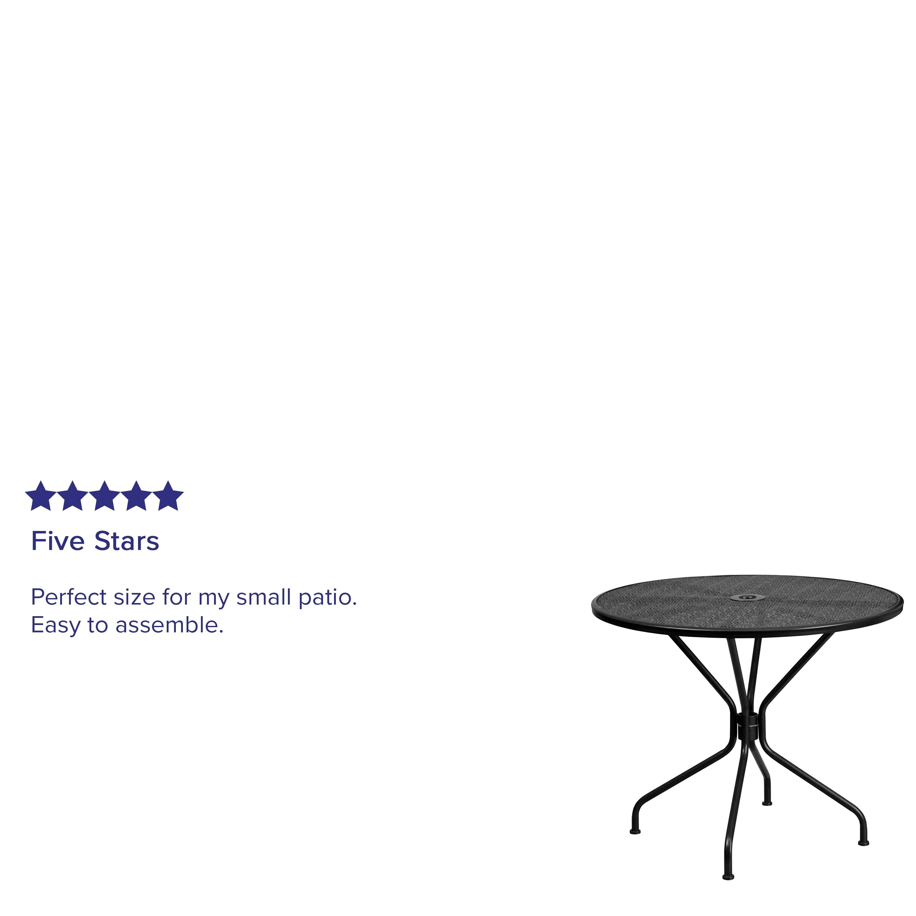 Flash Furniture Oia Commercial Grade 35.25" Round Black Indoor-Outdoor Steel Patio Table with Umbrella Hole