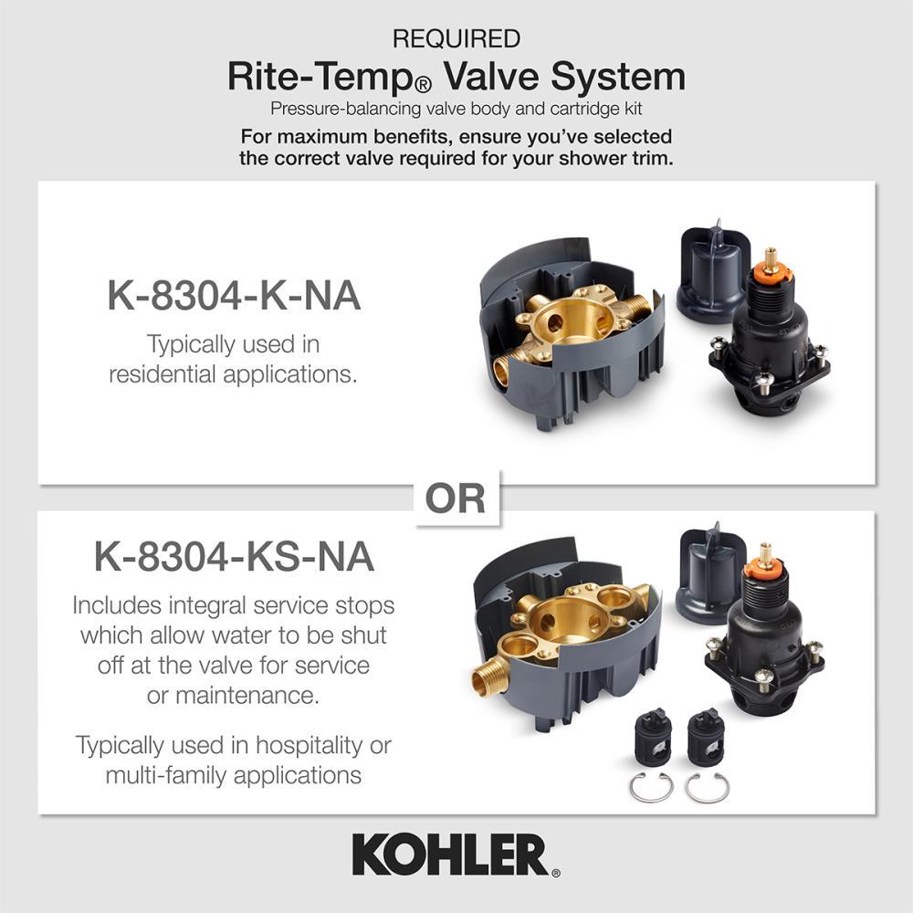 Kohler Pitch Rite-Temp Bath And Shower Trim With 1.75 GPM Water-Saving Single-Function Showerhead, Single Spray Setting