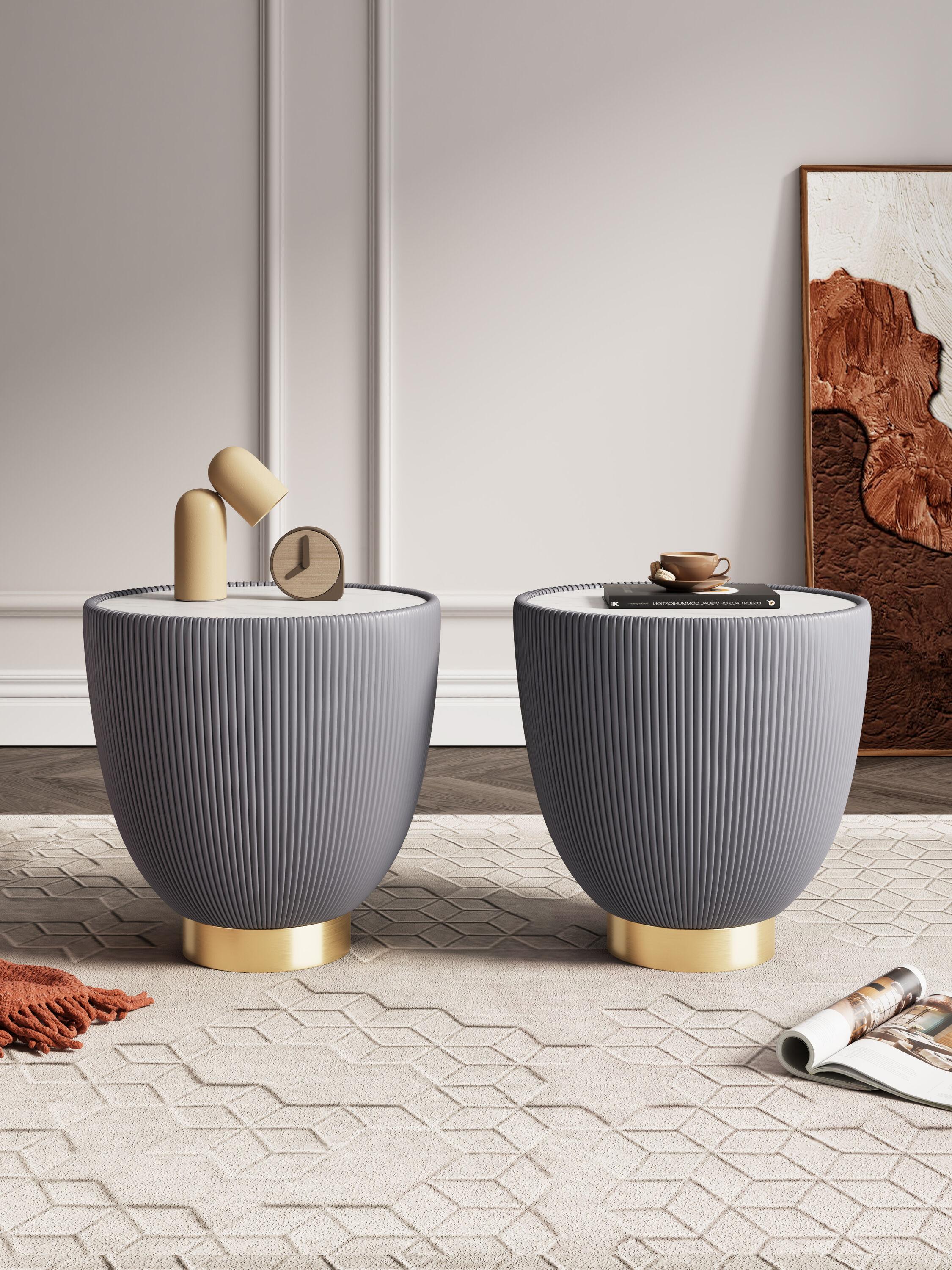 Manhattan Comfort Set of 2 Anderson Leatherette End Tables: Gold Metal Finish, No Assembly Required