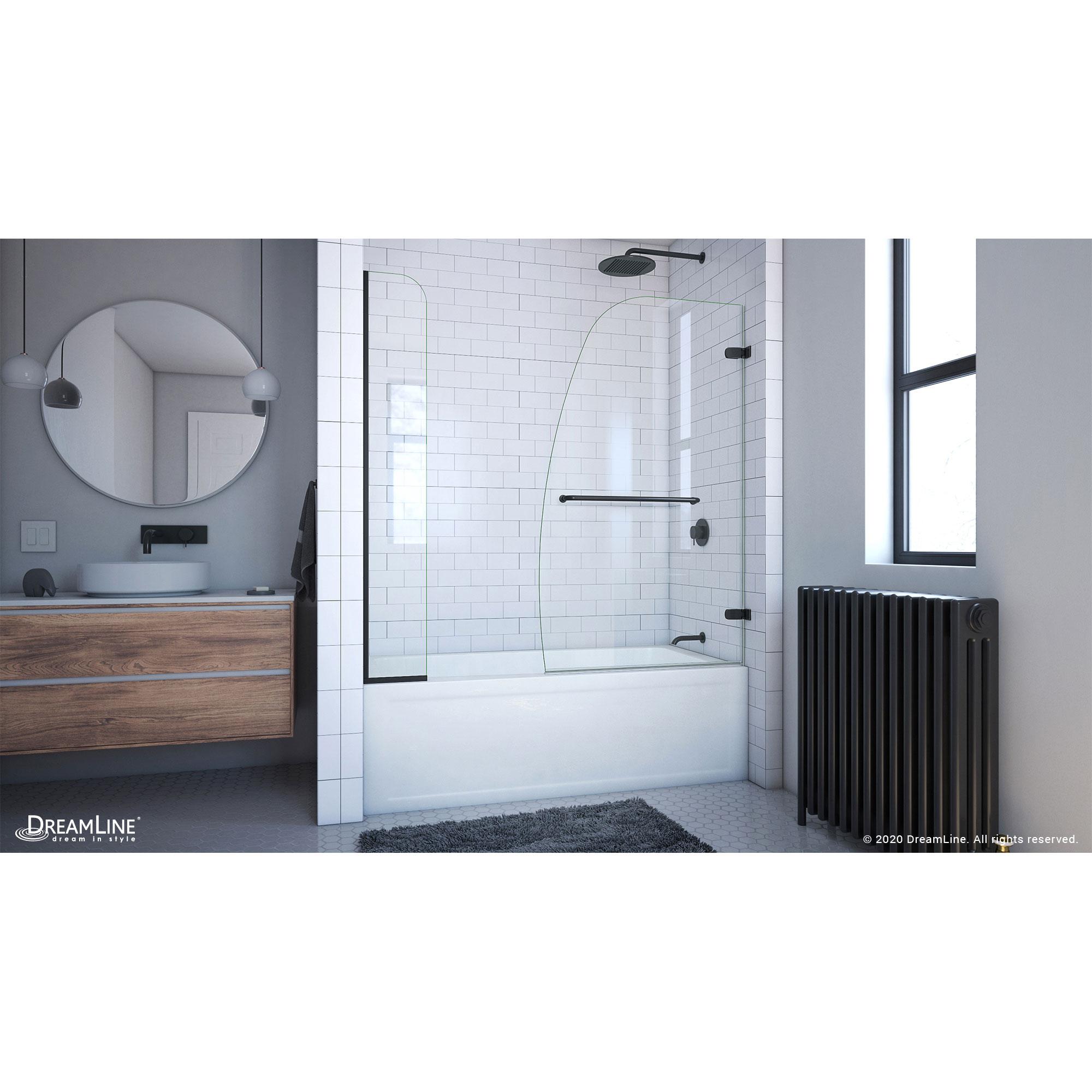 Aqua Uno 56" W x 58" H Hinged Frameless Tub Door with Extender Panel