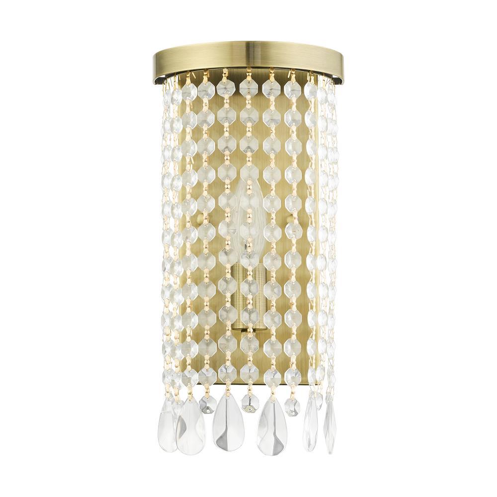 Elegant Antique Brass Dimmable Wall Sconce with Crystal Shade