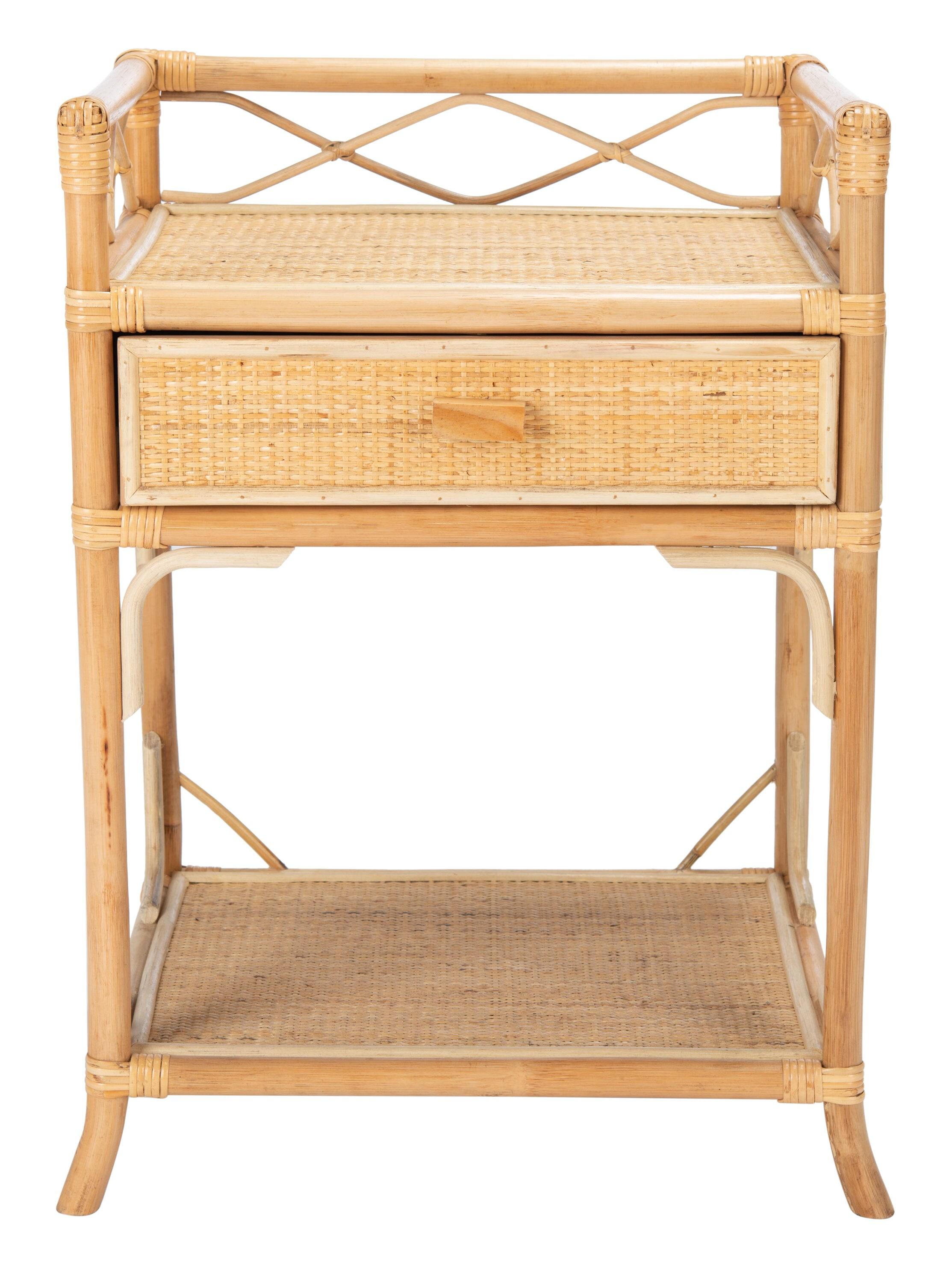 Rumi Coastal Chic 1-Drawer Natural Wood & Rattan Nightstand