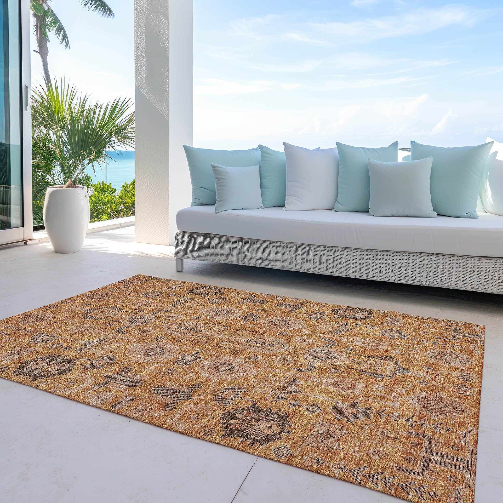Terracotta Synthetic Flat Woven Rectangular Indoor Outdoor Rug