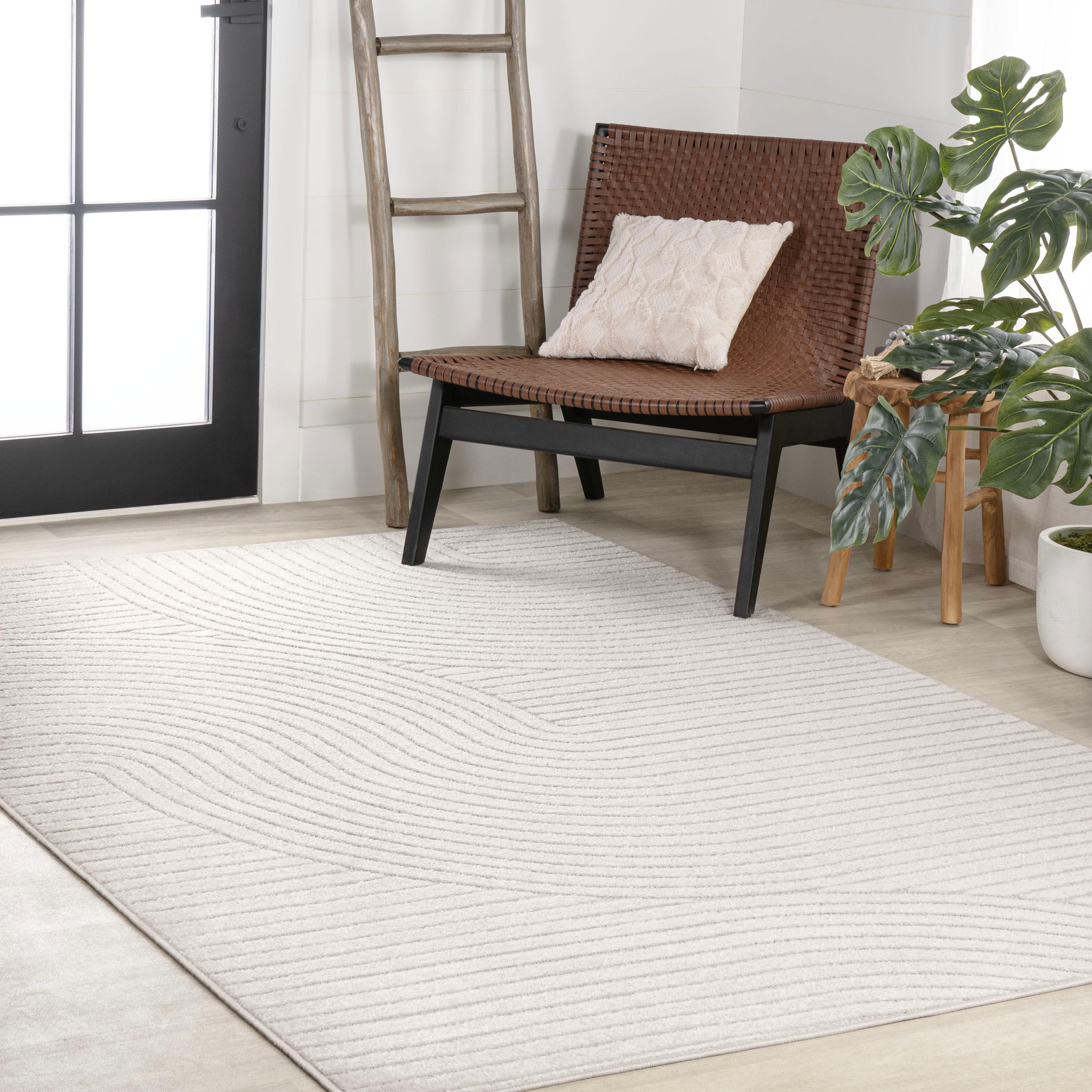 JONATHAN Y Skagen High-Low Minimalist Curve Geometric Ivory/Cream 4 ft. x 6 ft. Indoor/Outdoor Area Rug