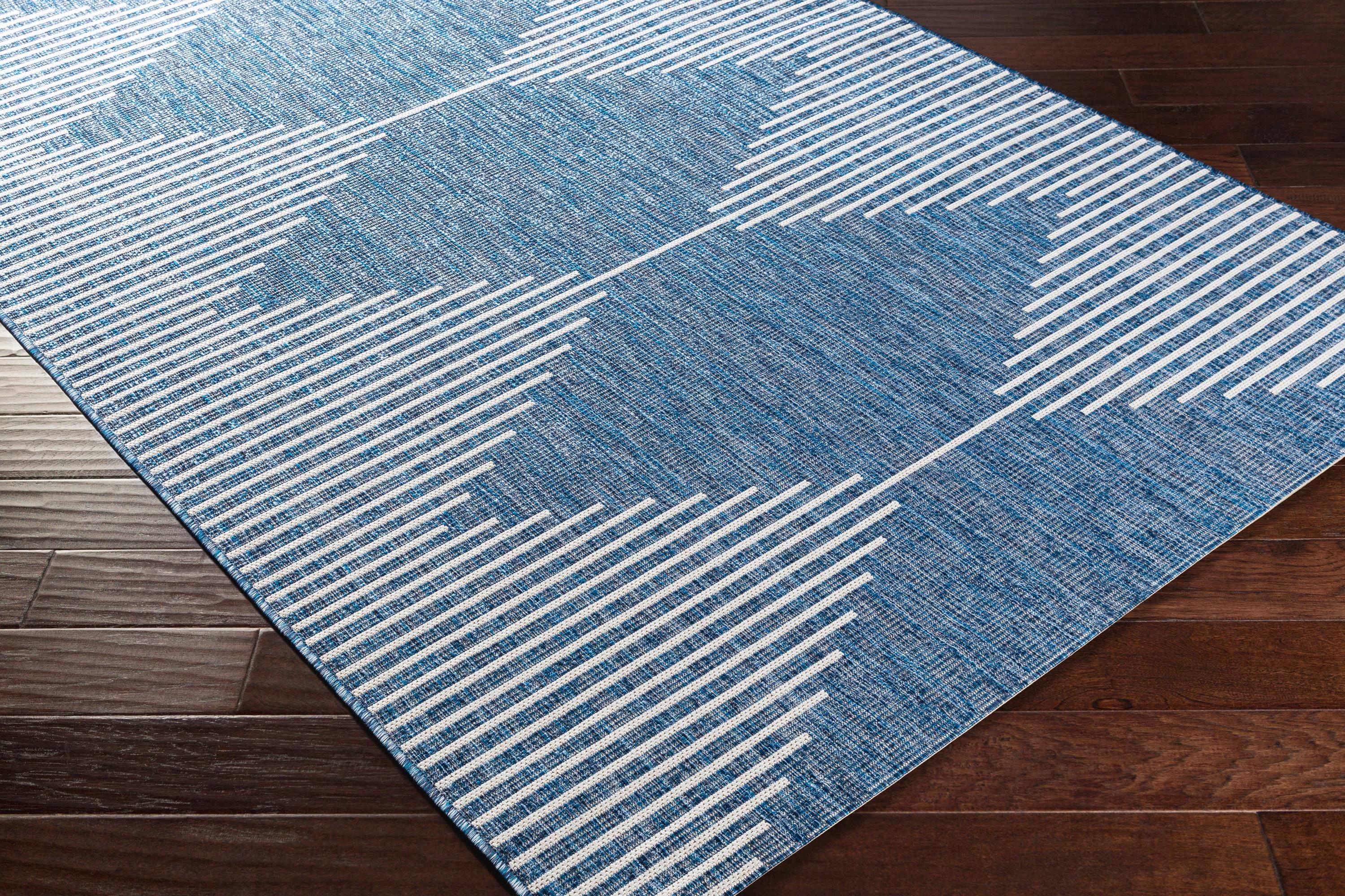 Square Blue Synthetic Easy Care Outdoor Rug 6'7" x 6'7"
