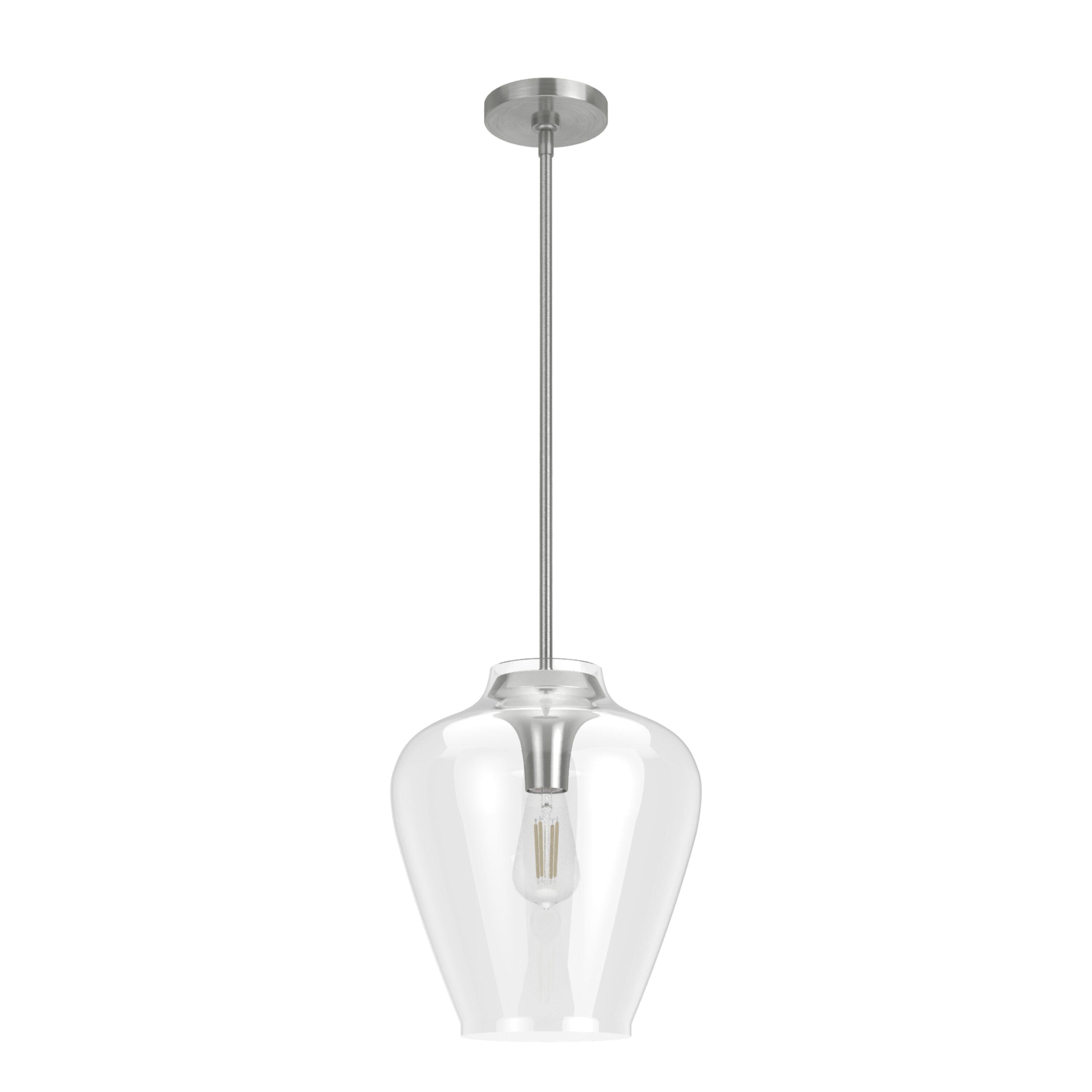 Hunter Fan 1-Light Vidria Pendant Brushed Nickel: Modern Glass Ceiling Fixture, UL Listed, Adjustable Height