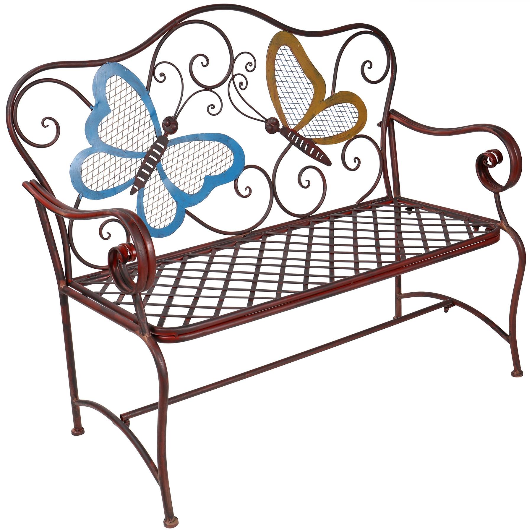 Butterfly Metal Bench Brown - Alpine Corporation: Chic Garden Seating, Weather-Resistant Patio Furniture