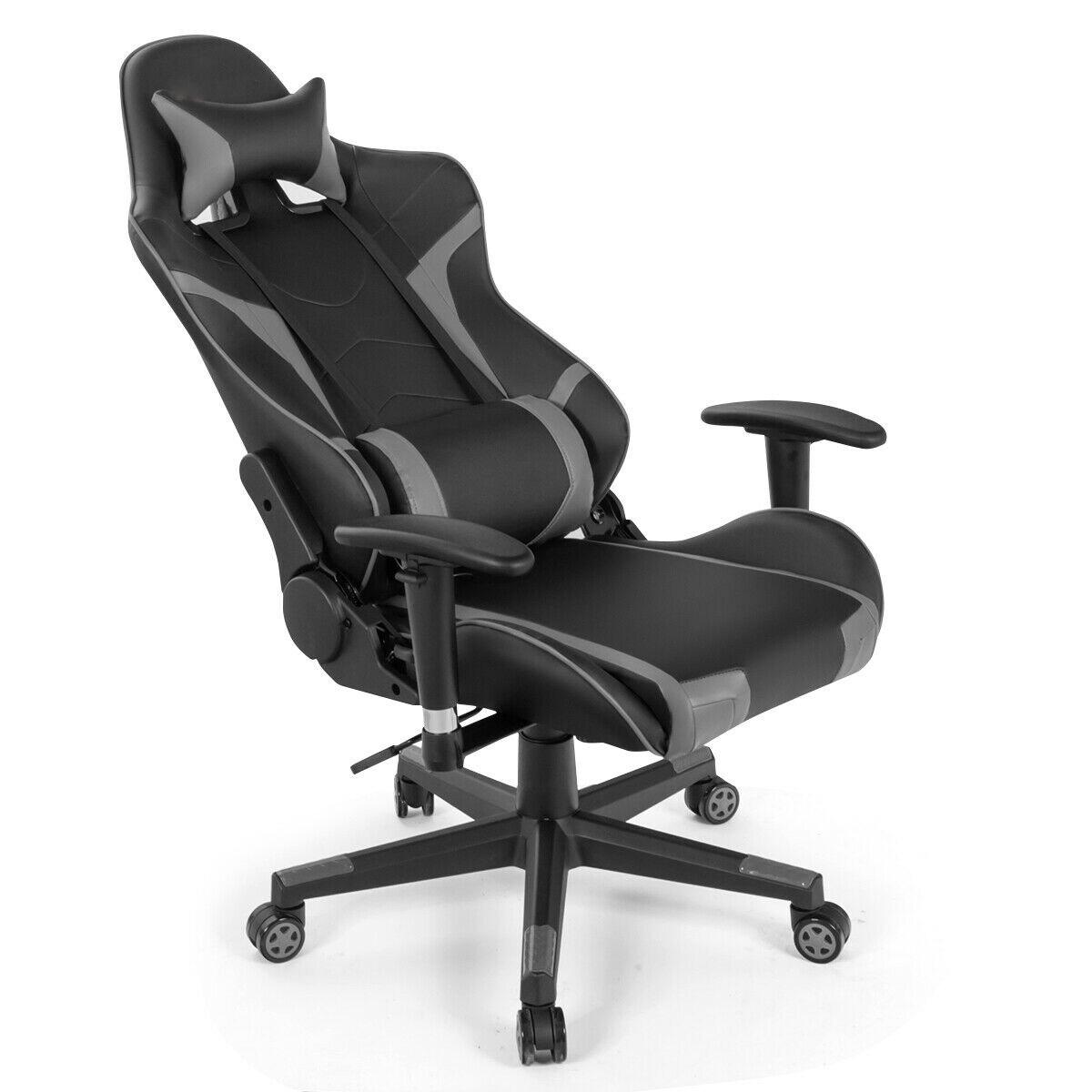 Costway Massage Gaming Chair Reclining Swivel Racing Office Chair w/Lumbar Support Grey