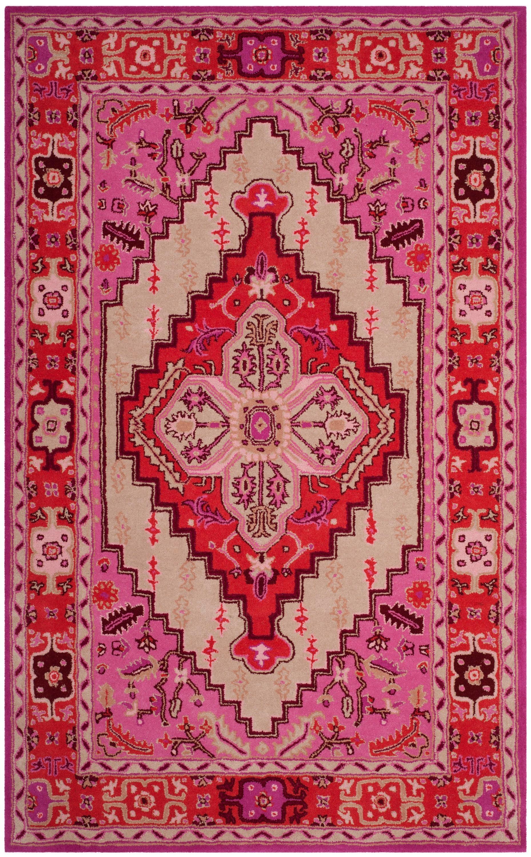 Bellagio BLG545 Hand Tufted Area Rug - Red Pink/Ivory - 5'x8' - Safavieh.
