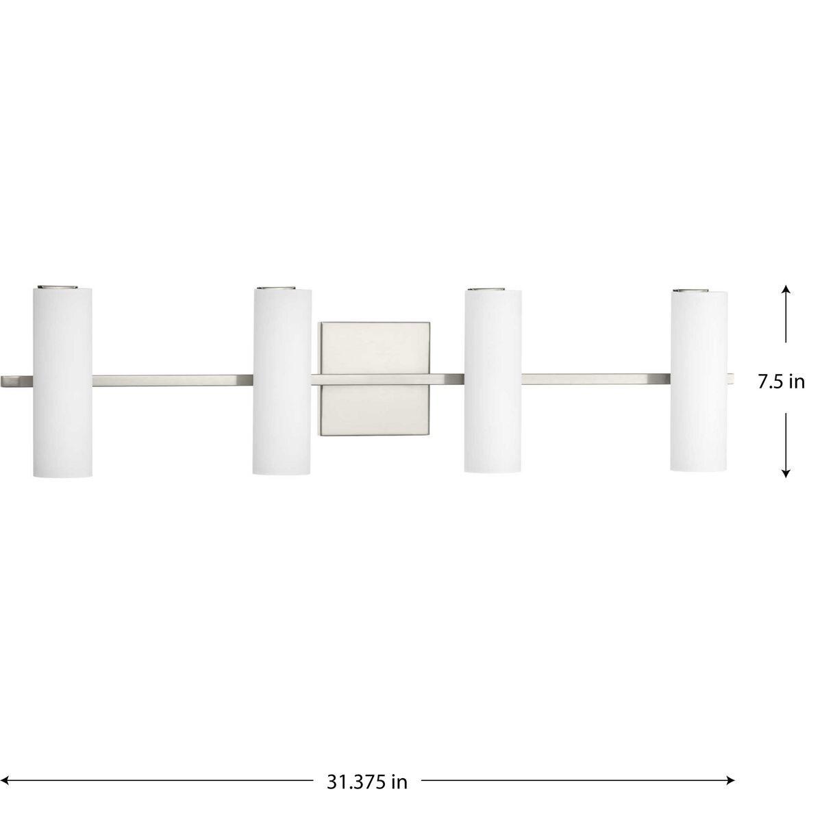 Progress Lighting Colonnade 4-Light LED Bath Vanity in Brushed Nickel with Tubular Etched Glass Shades