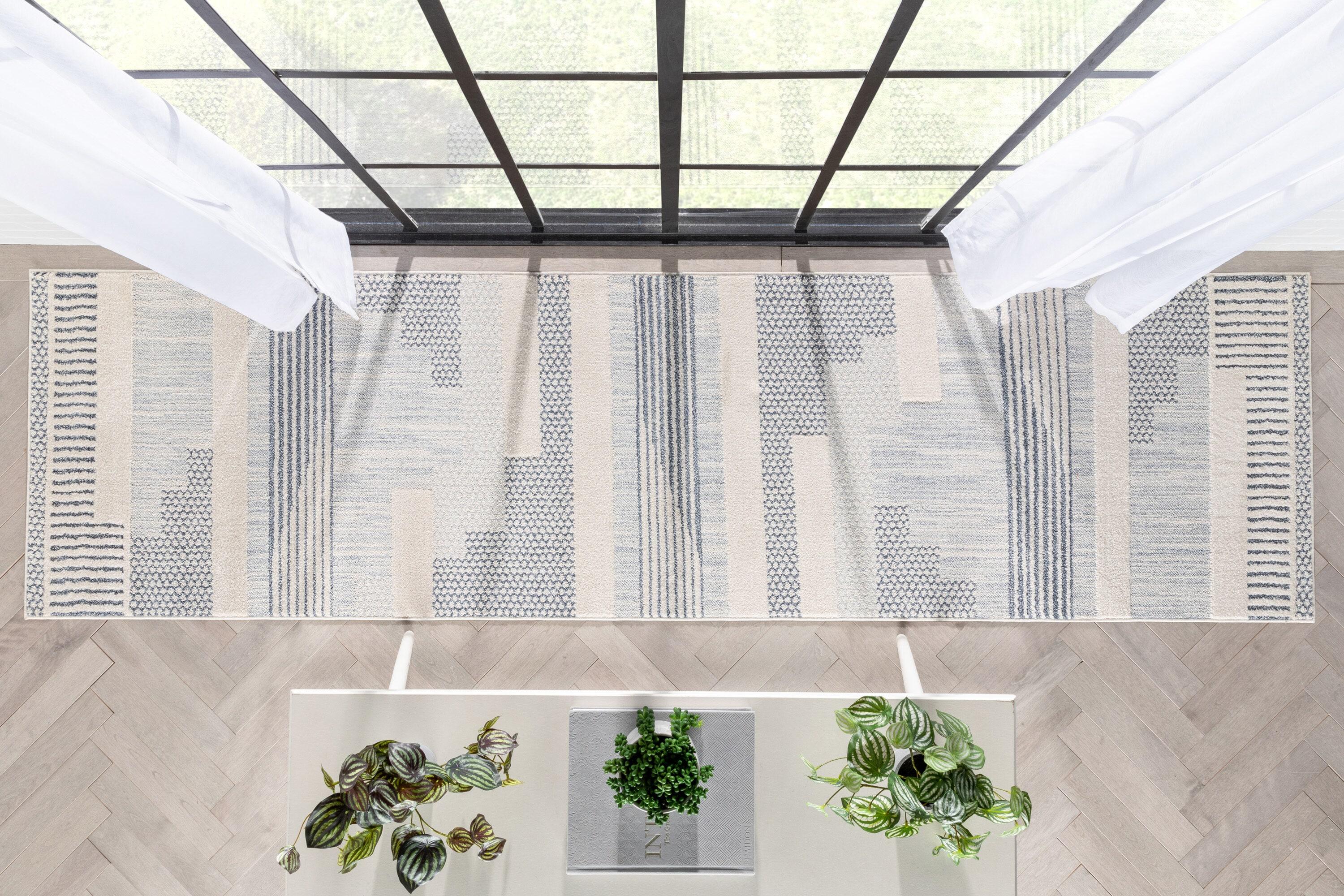 Marcone Briar Tribal Geometric Abstract Light Blue Looped Pile Rug