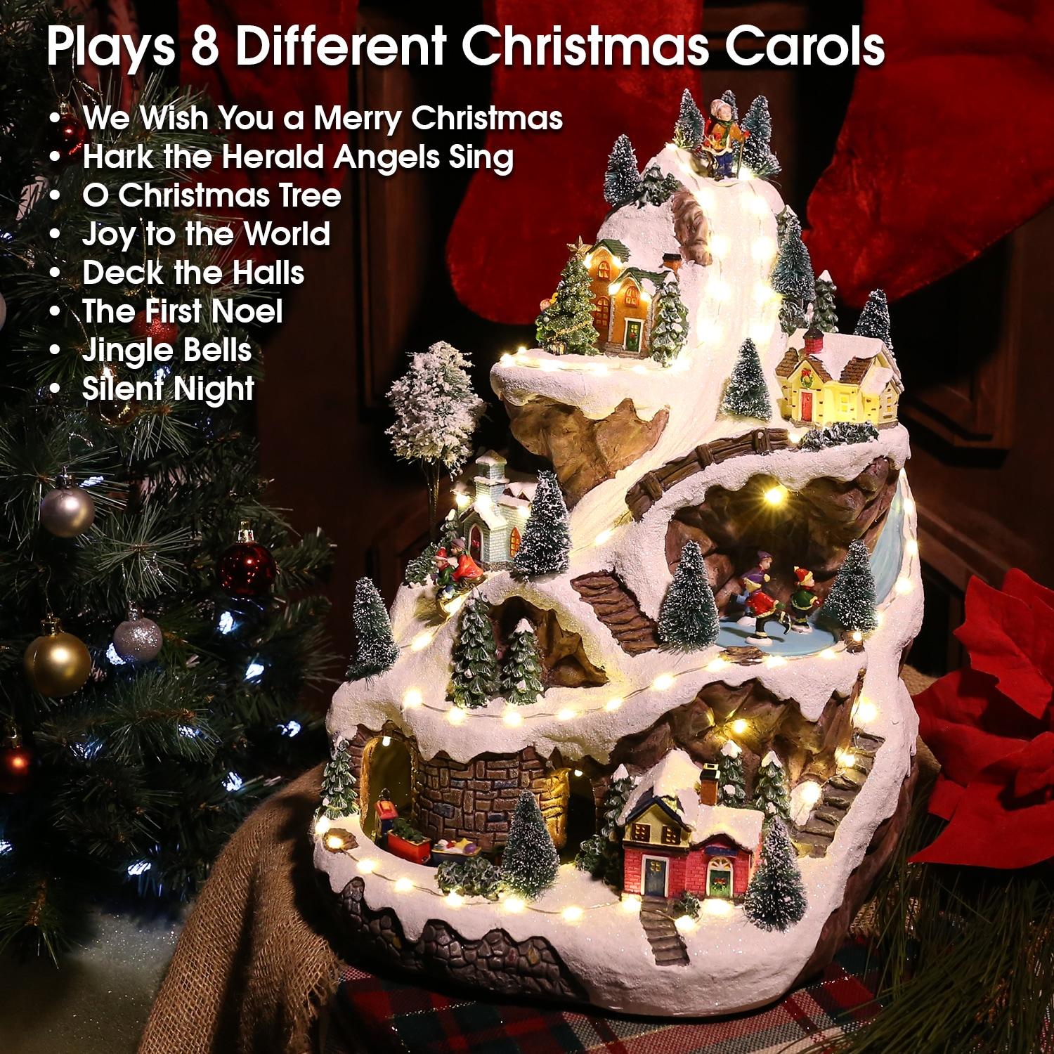 18-Inch Snowy Mountain Village with LED Lights and Music
