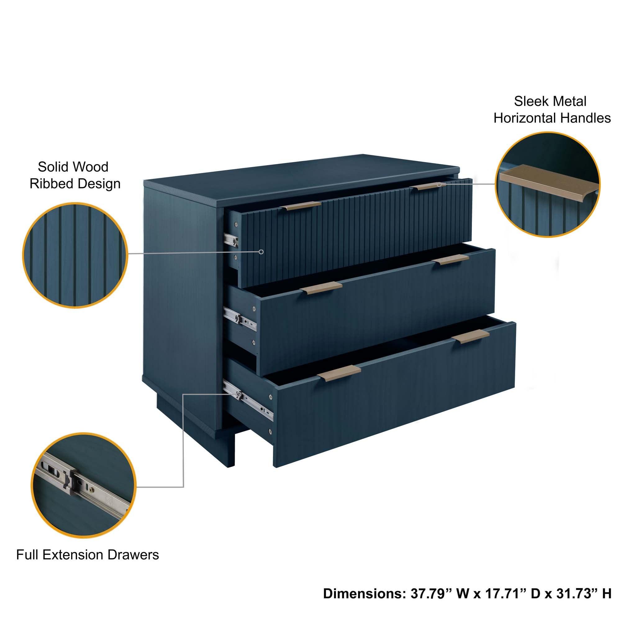 Manhattan Comfort 2pc Granville Dresser and Nightstand Bedroom Set Midnight Blue: Modern Style, Anti-Tip, Dry Dust Care