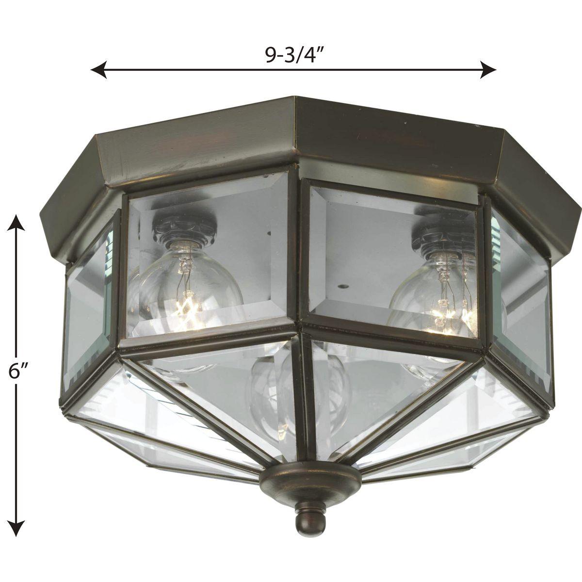 Progress Lighting, Hide-a-lite Iii, 3-Light Flush Mount, Antique Bronze, Clear Beveled Glass, Brass Material