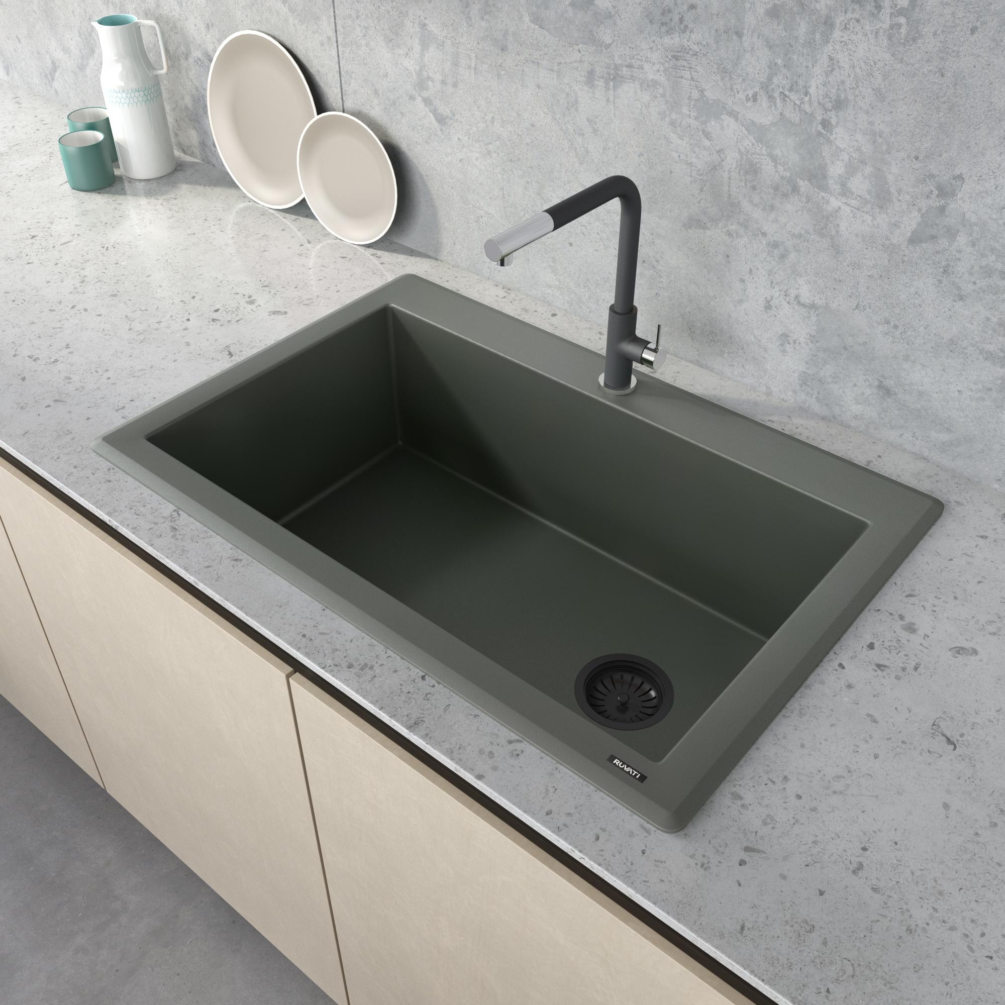 Ruvati 33 x 22 inch Granite Composite Drop-in Topmount Single Bowl Kitchen Sink