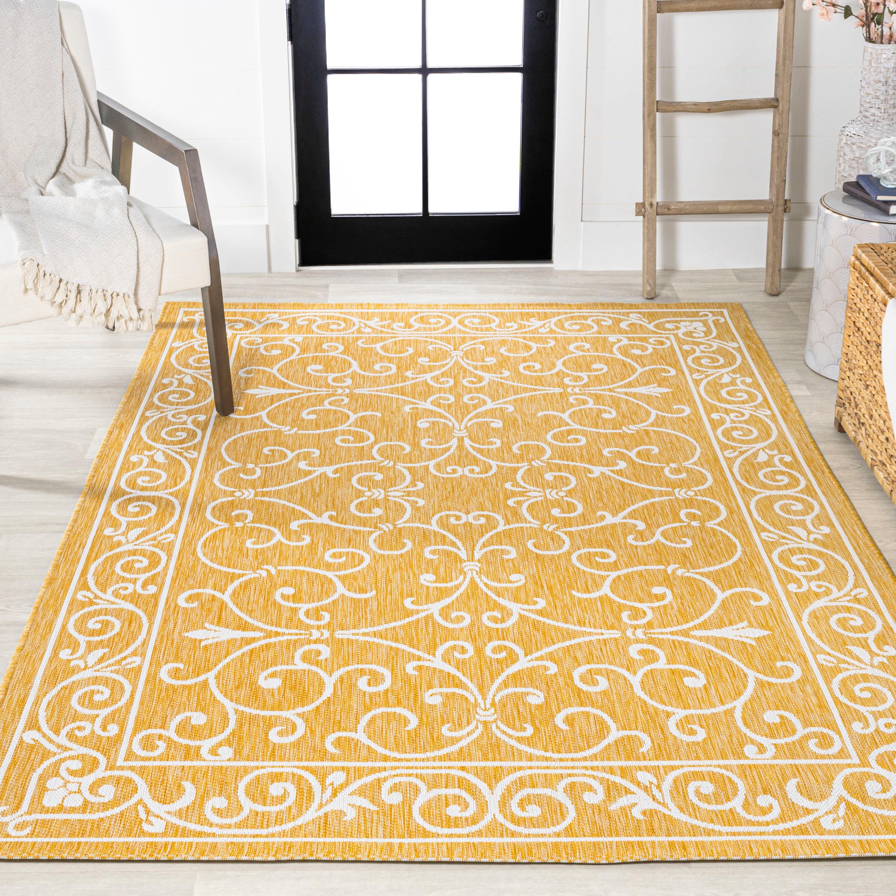 5' x 8' Charleston Vintage Filigree Textured Weave Indoor/Outdoor Area Rug, Yellow/Cream - JONATHAN Y