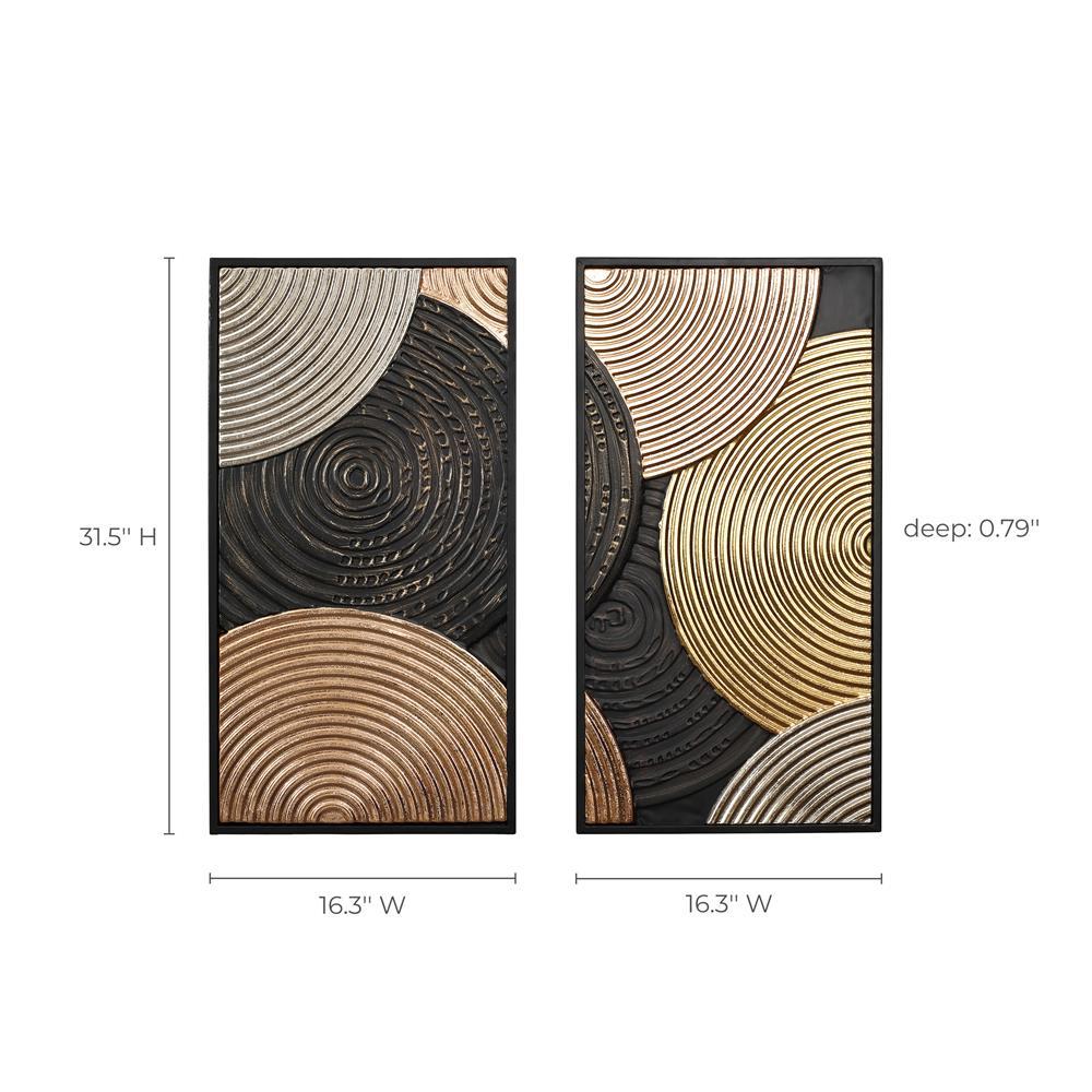 LuxenHome 2-Pc Earth Tone Circles Abstract Rectangular Metal Wall Decor Set Multicolored